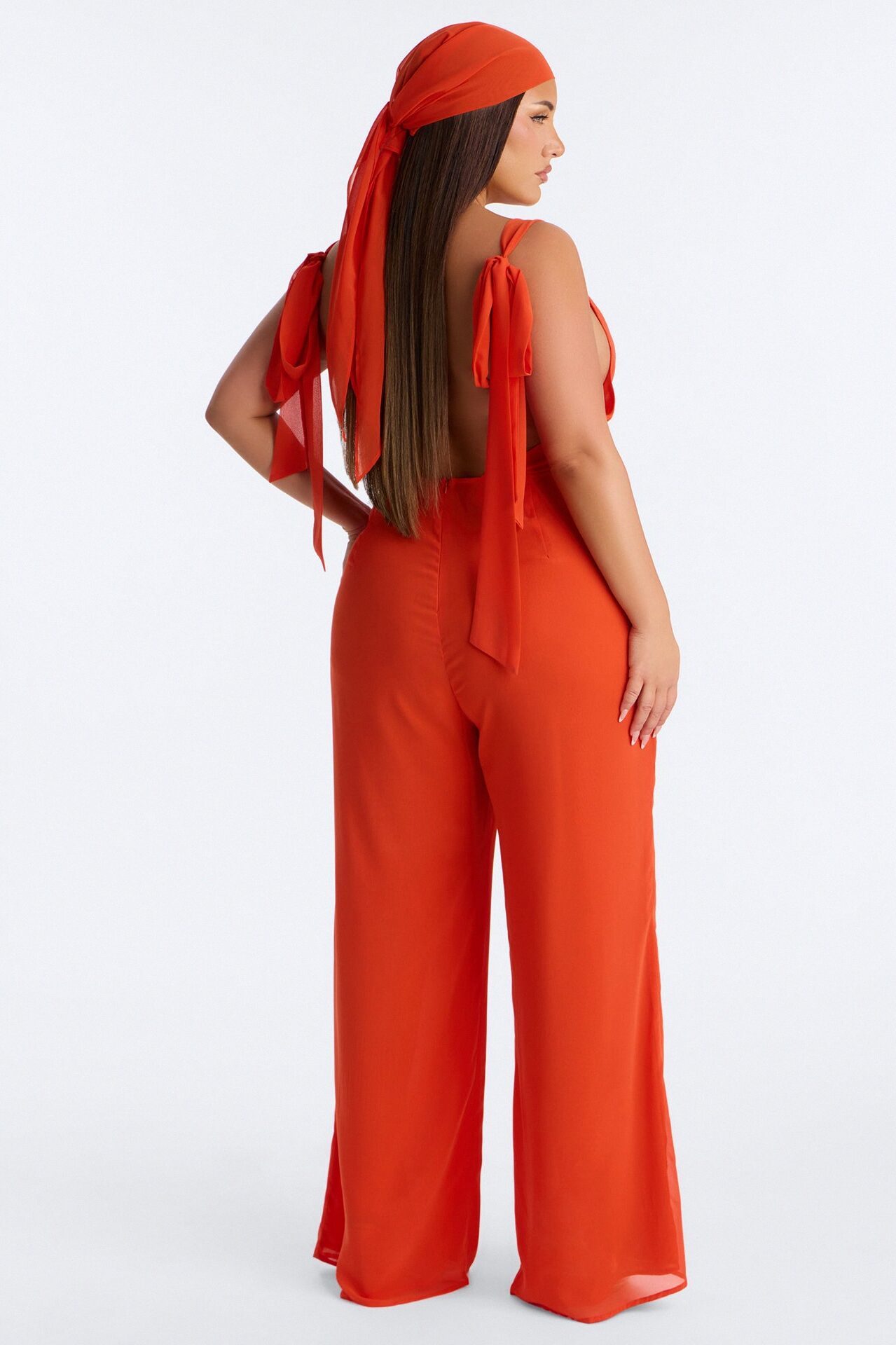 Angelica 2 Piece Chiffon Head Scarf Jumpsuit - Orange