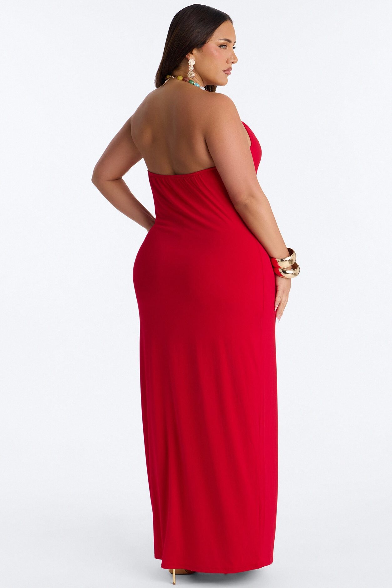 Leila Beaded Halter Maxi Dress - Red