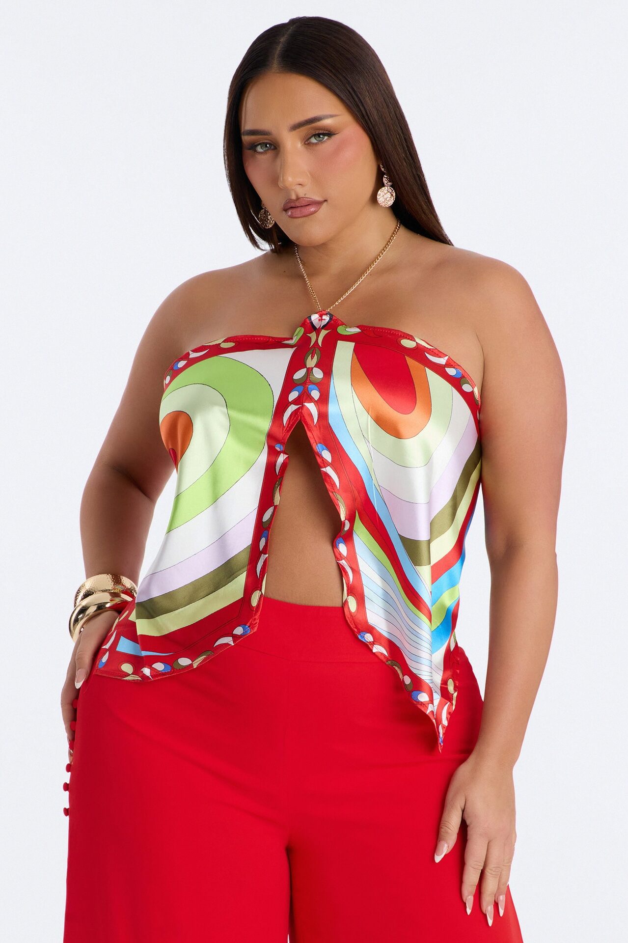 Ciao Bella Chain Strap Satin Scarf Top - Multi Color