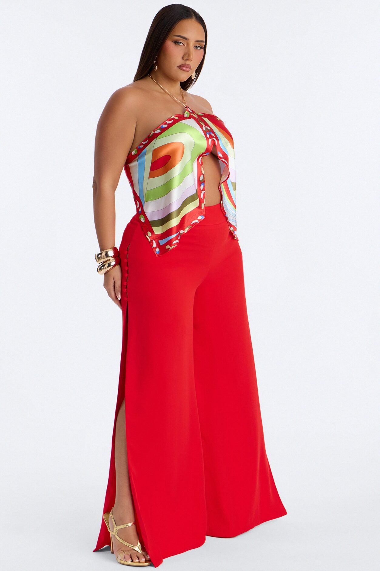 Mina High Rise Split Side Wide Leg Pant - Tomato Red