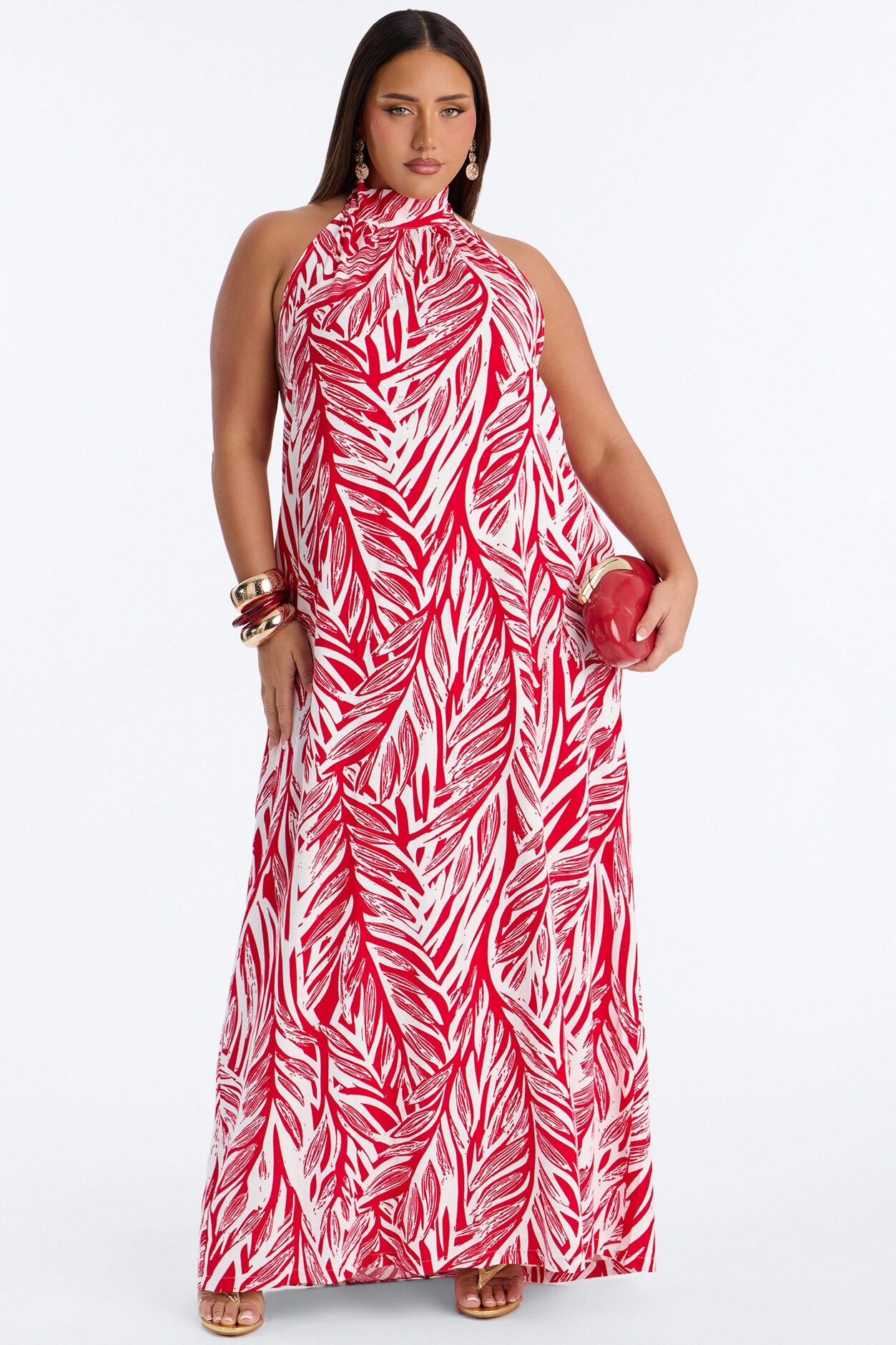 Jazlyn Printed Linen Maxi Dress - Red/combo