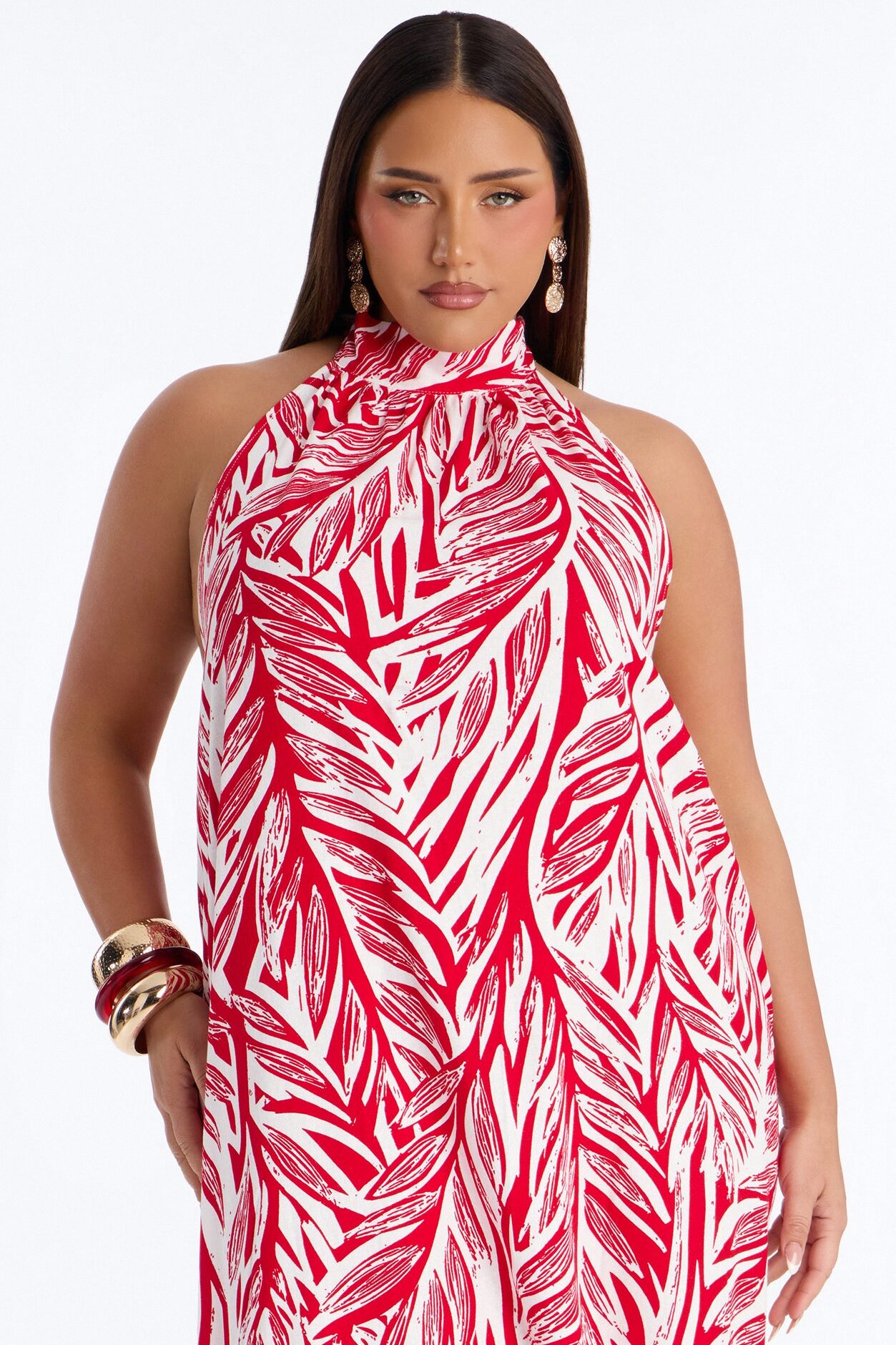 Jazlyn Printed Linen Maxi Dress - Red/combo