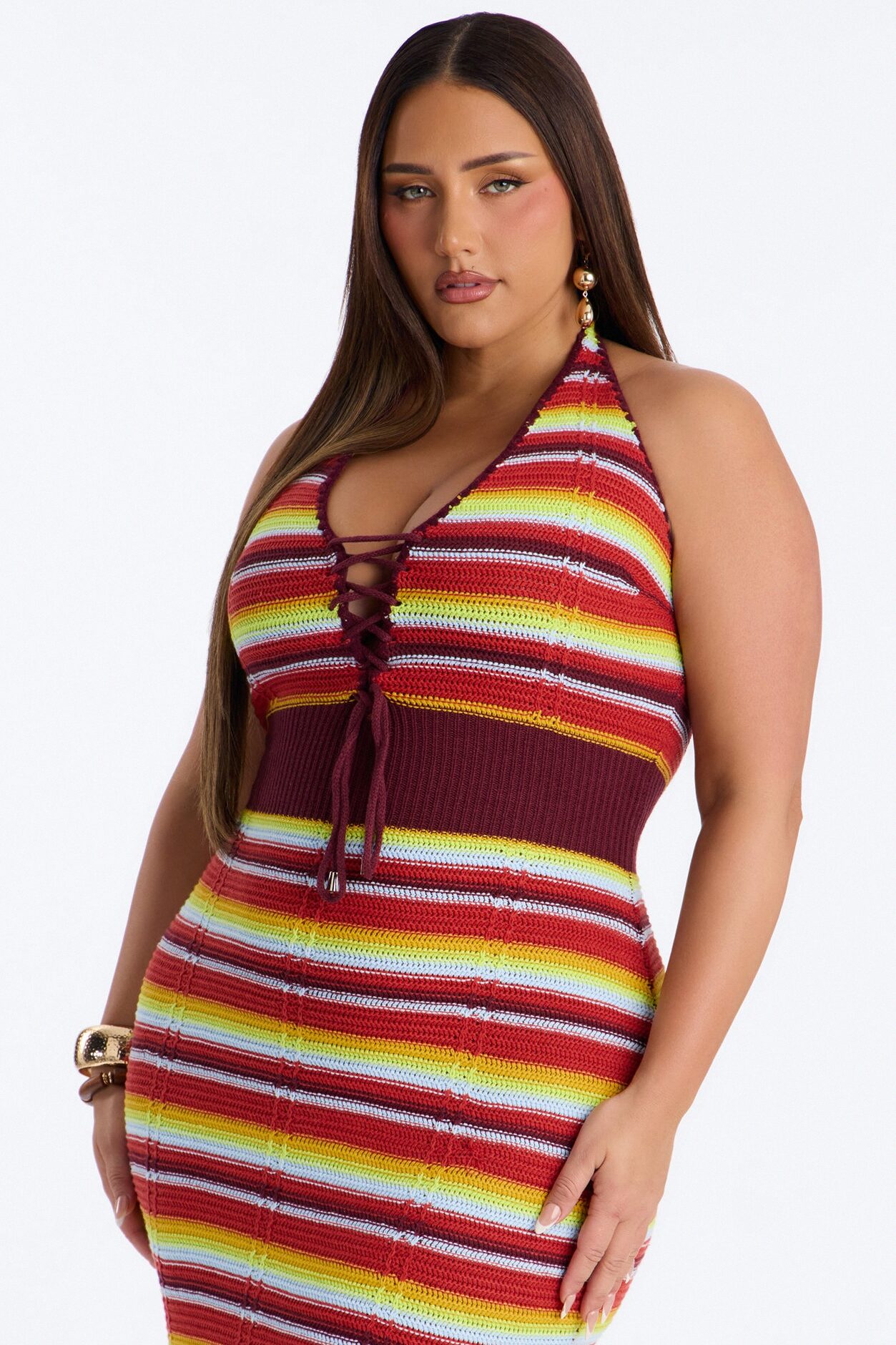 Miriam Striped Crochet Maxi Dress - Red/combo