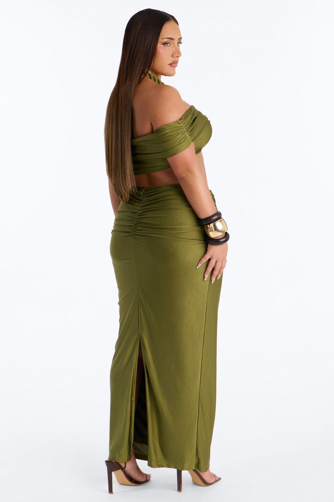 Eve Halter Maxi Skirt Set - Olive
