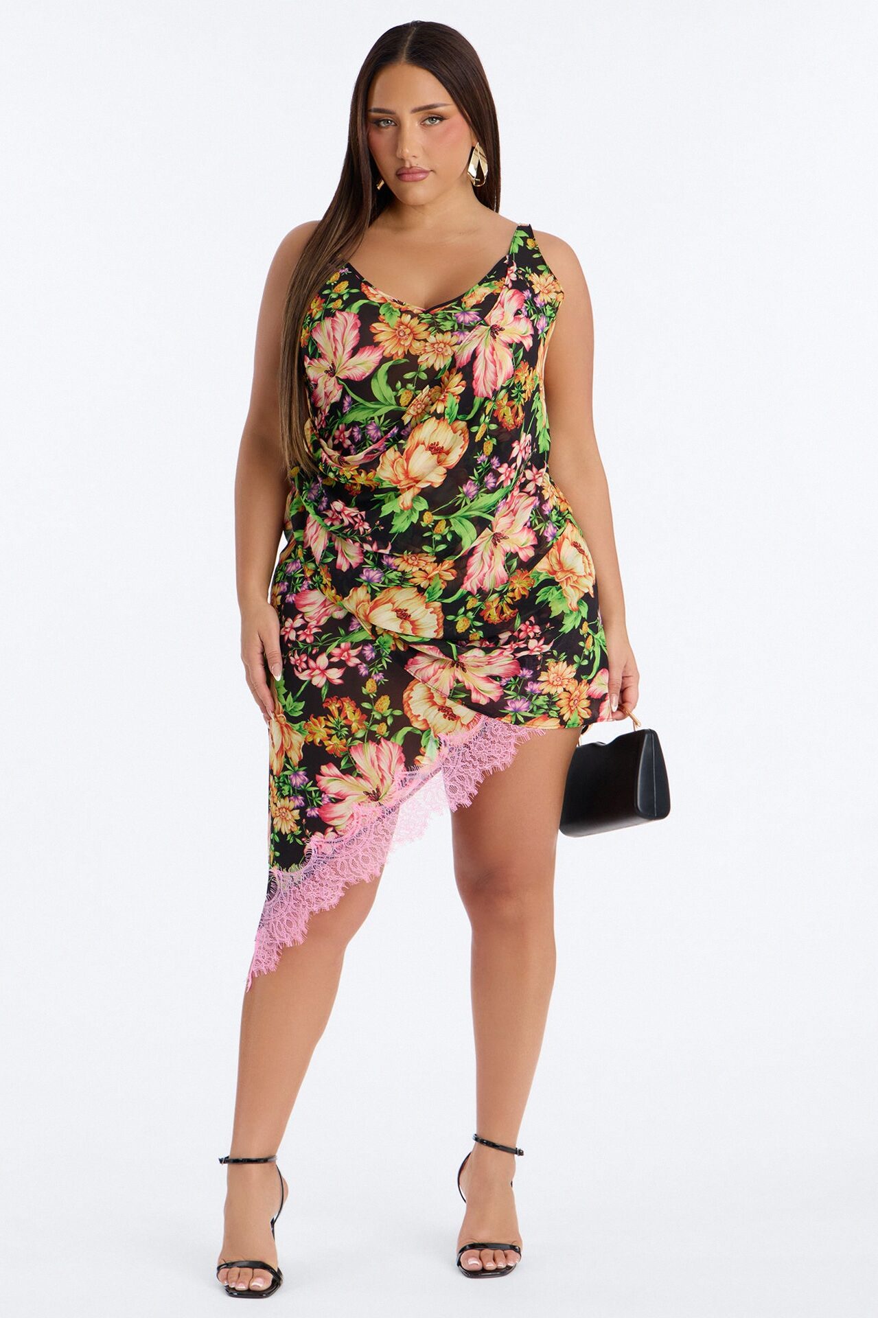 Rosalyn Lace Trim Chiffon Mini Dress - Black/combo
