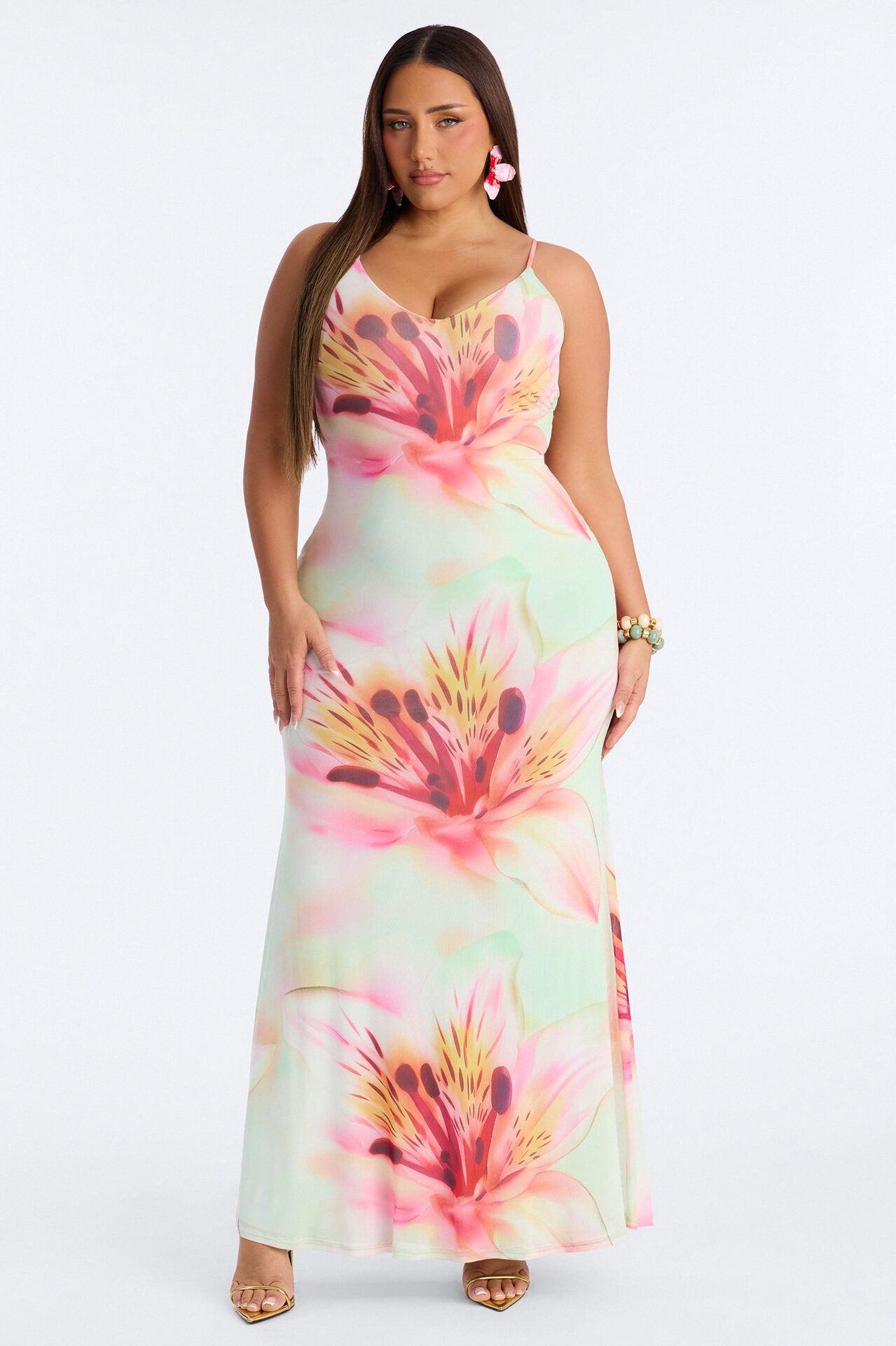 Alexandria Floral Mesh Maxi Dress - Aqua/Combo