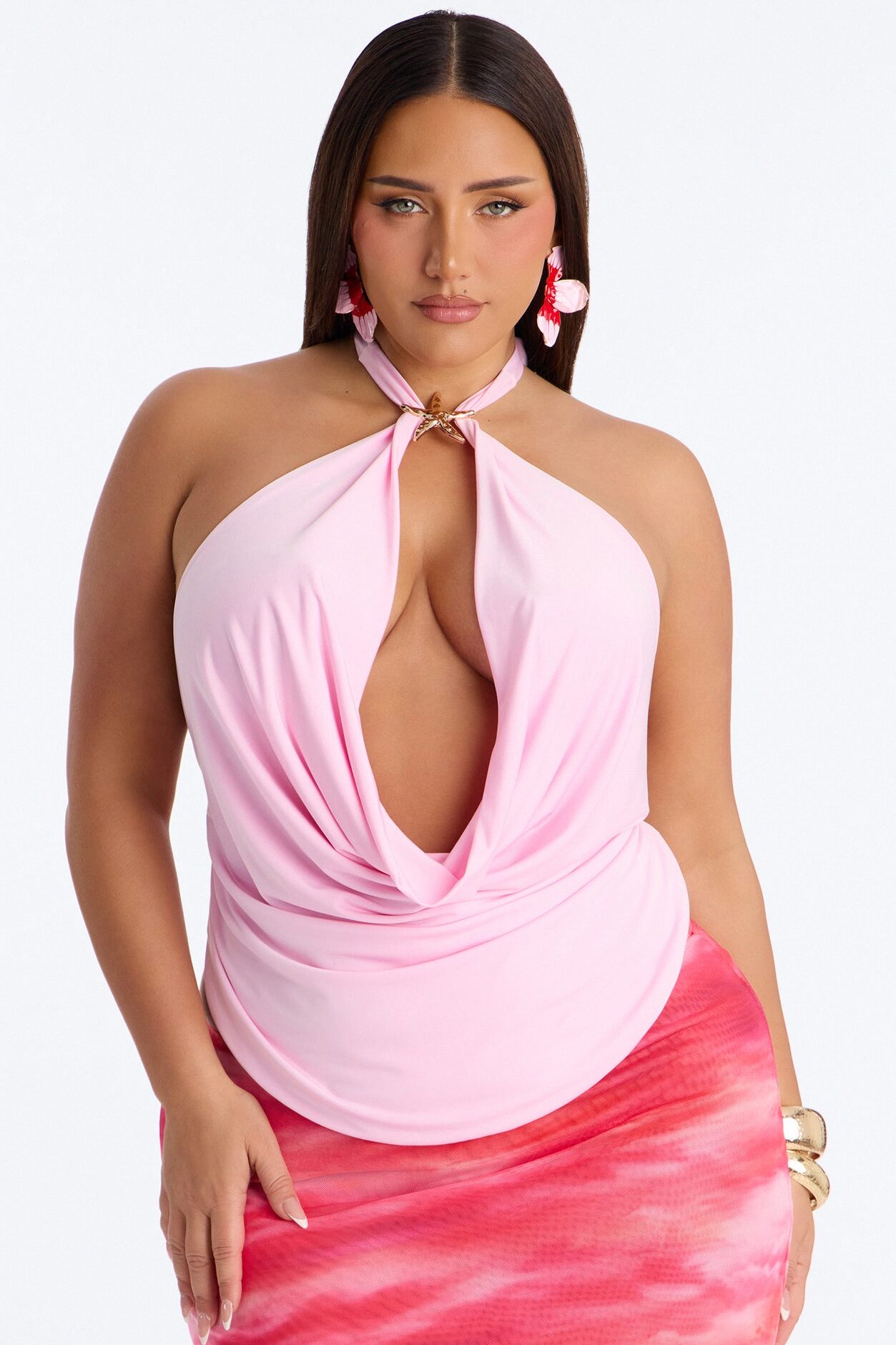 Starfish Sands Backless Cowl Halter Top - Pink