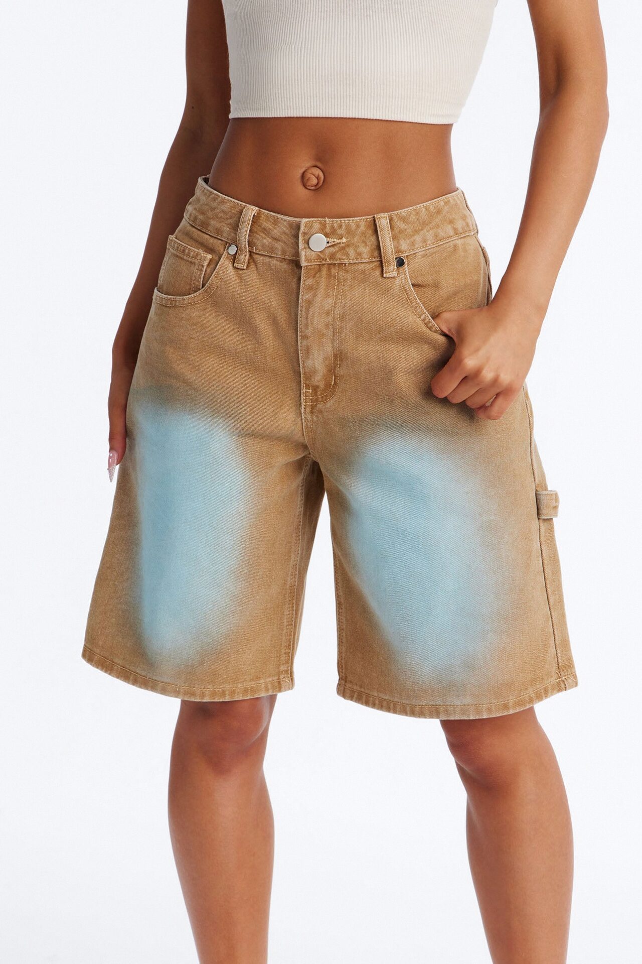 Caught The Blues Utility Denim Jorts - Khaki/combo