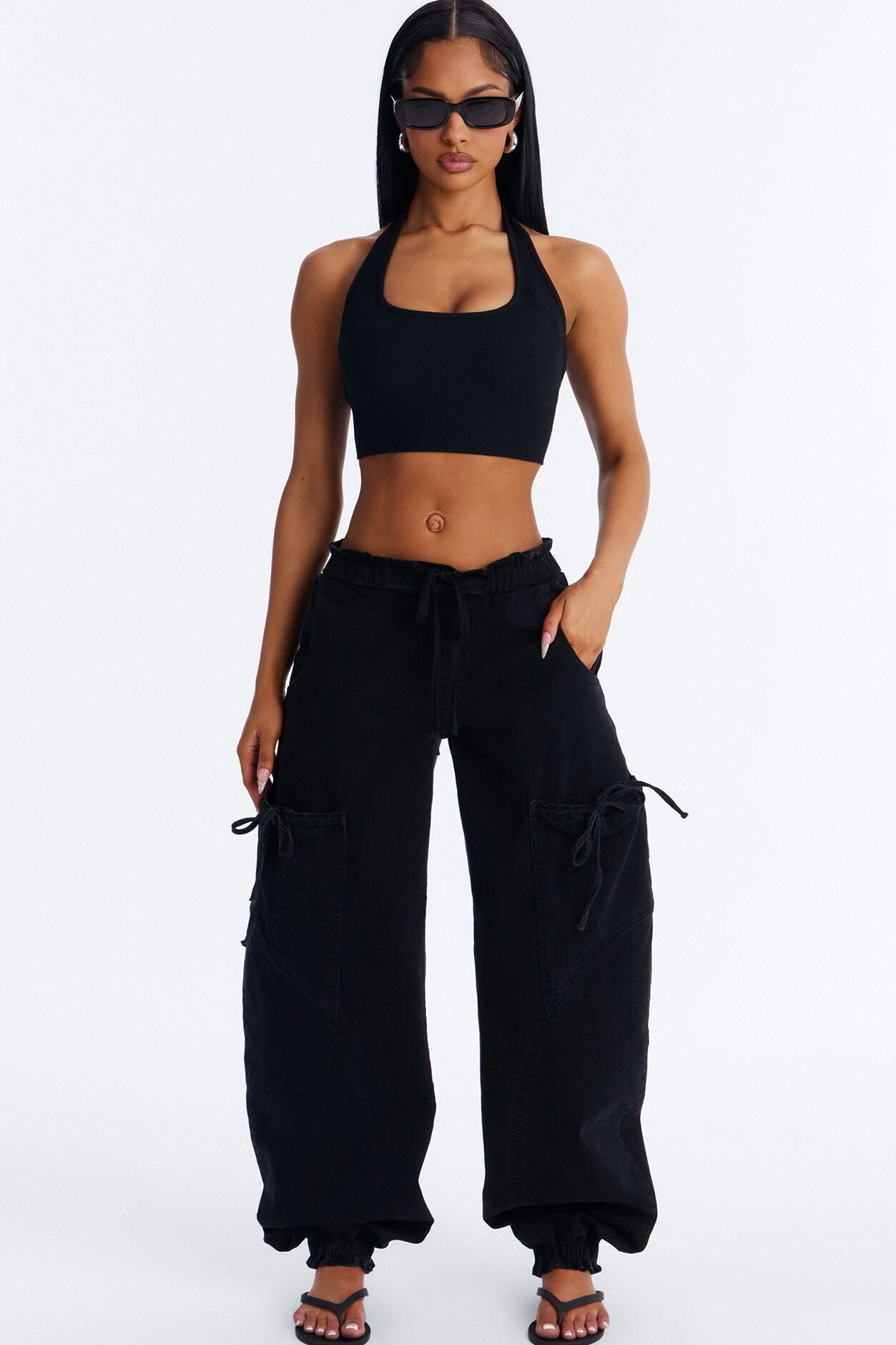 Sunbound Tie Waist Stretch Denim Joggers - Black
