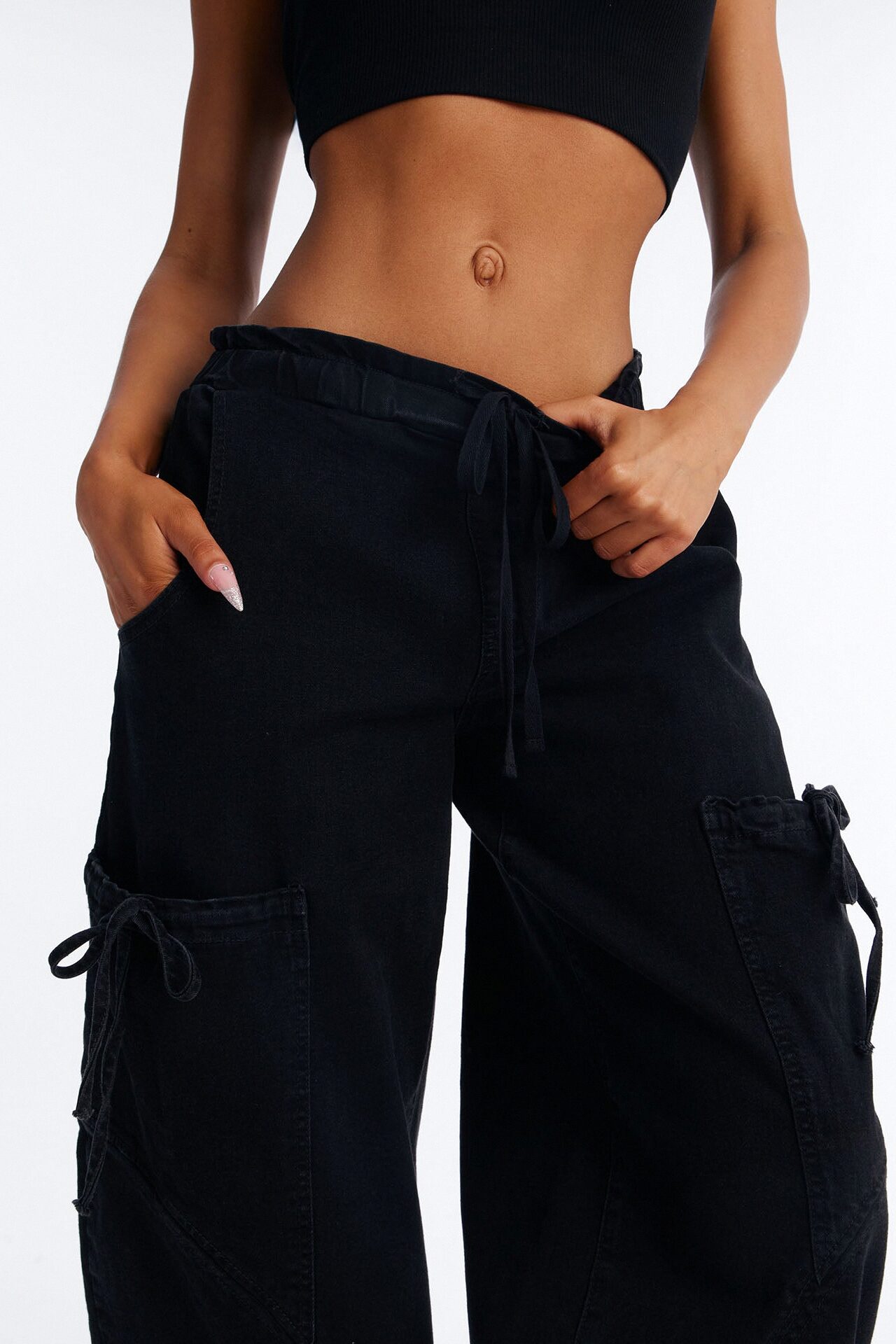 Sunbound Tie Waist Stretch Denim Joggers - Black