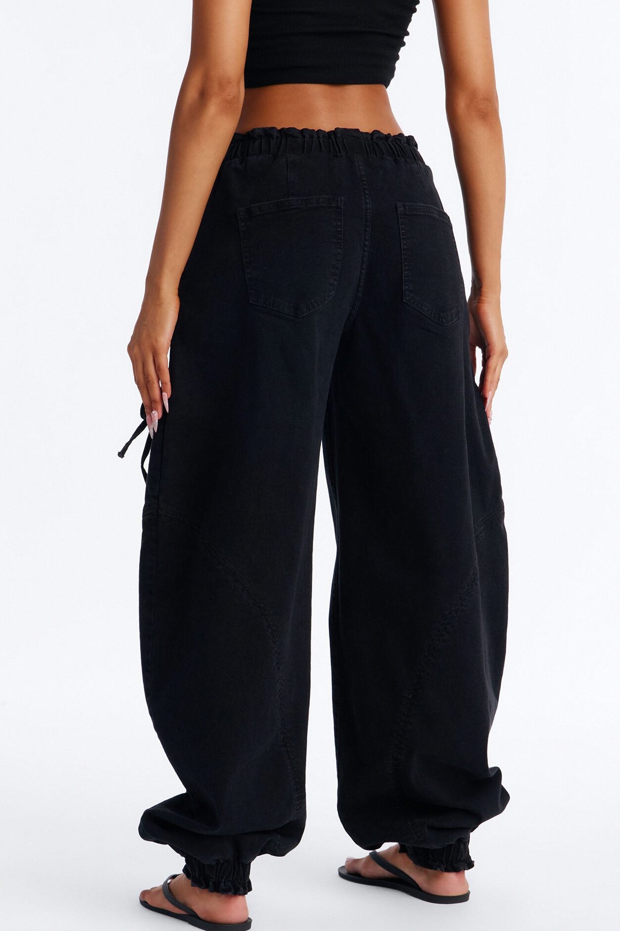 Sunbound Tie Waist Stretch Denim Joggers - Black