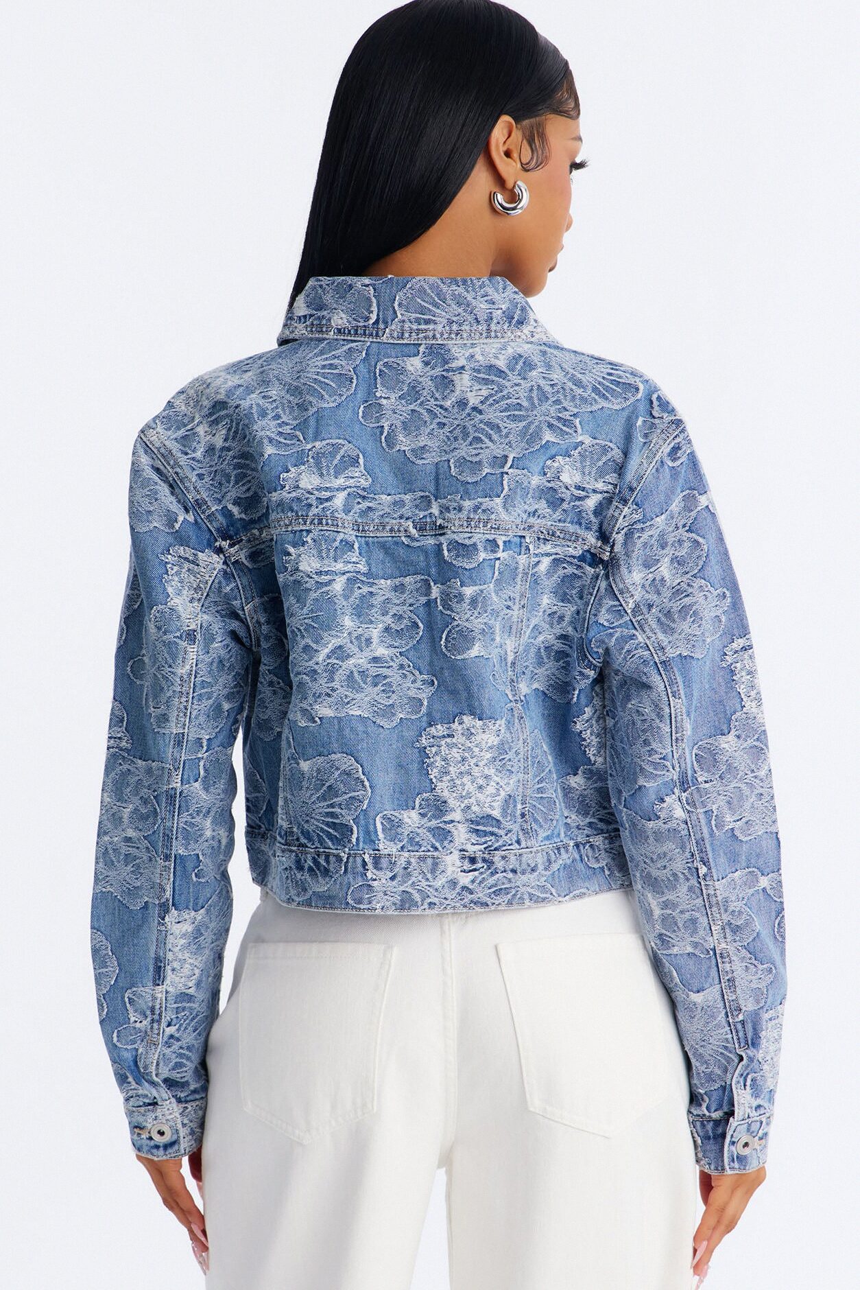 Spring Fling Jacquard Denim Trucker Jacket - Light Wash