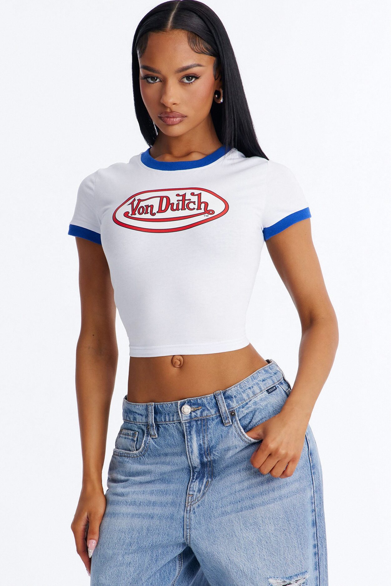 Von Dutch Americana Ringer Graphic Baby Tee - White