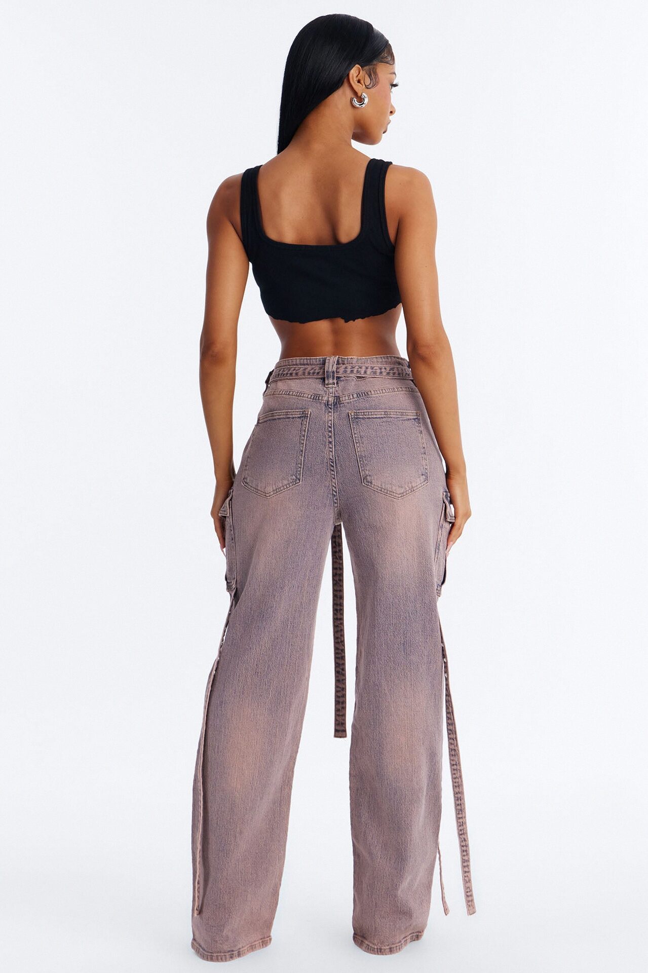 Out Of It Belted Cargo Straight Leg Jeans - Pink