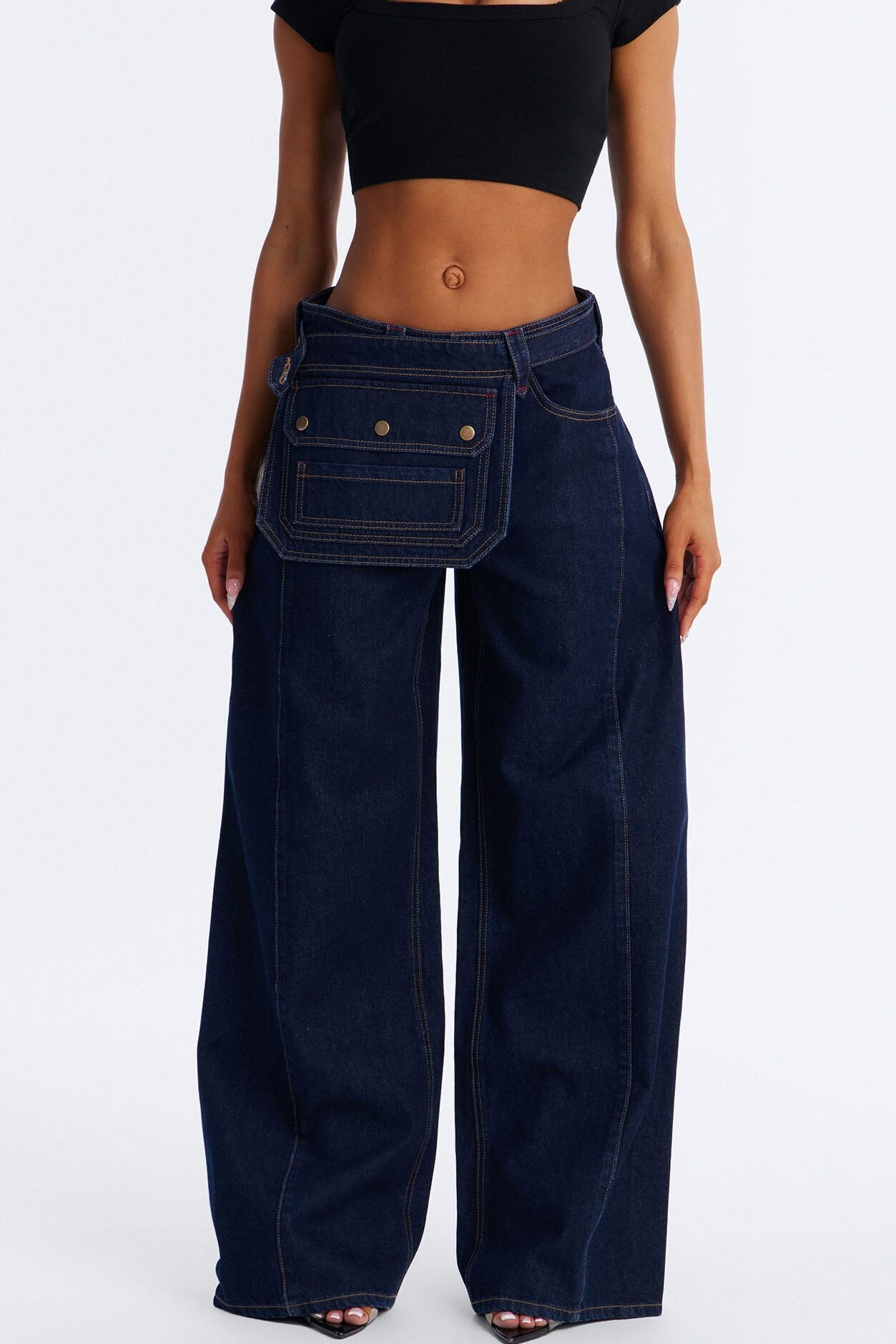 Belmar Utility Belt Wide Leg Jeans - Dark Denim