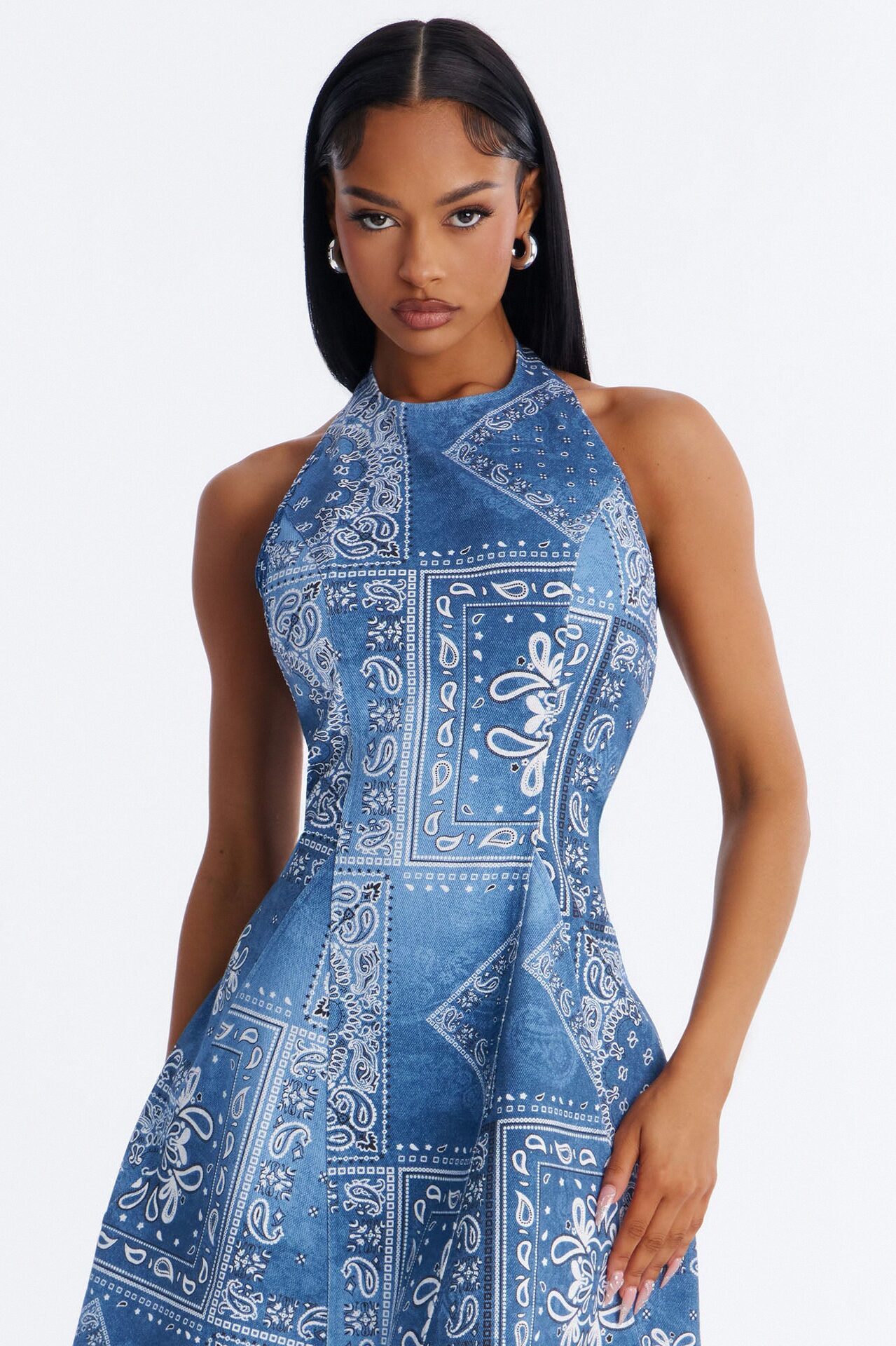 Karly Bandana Denim Midi Dress - Denim
