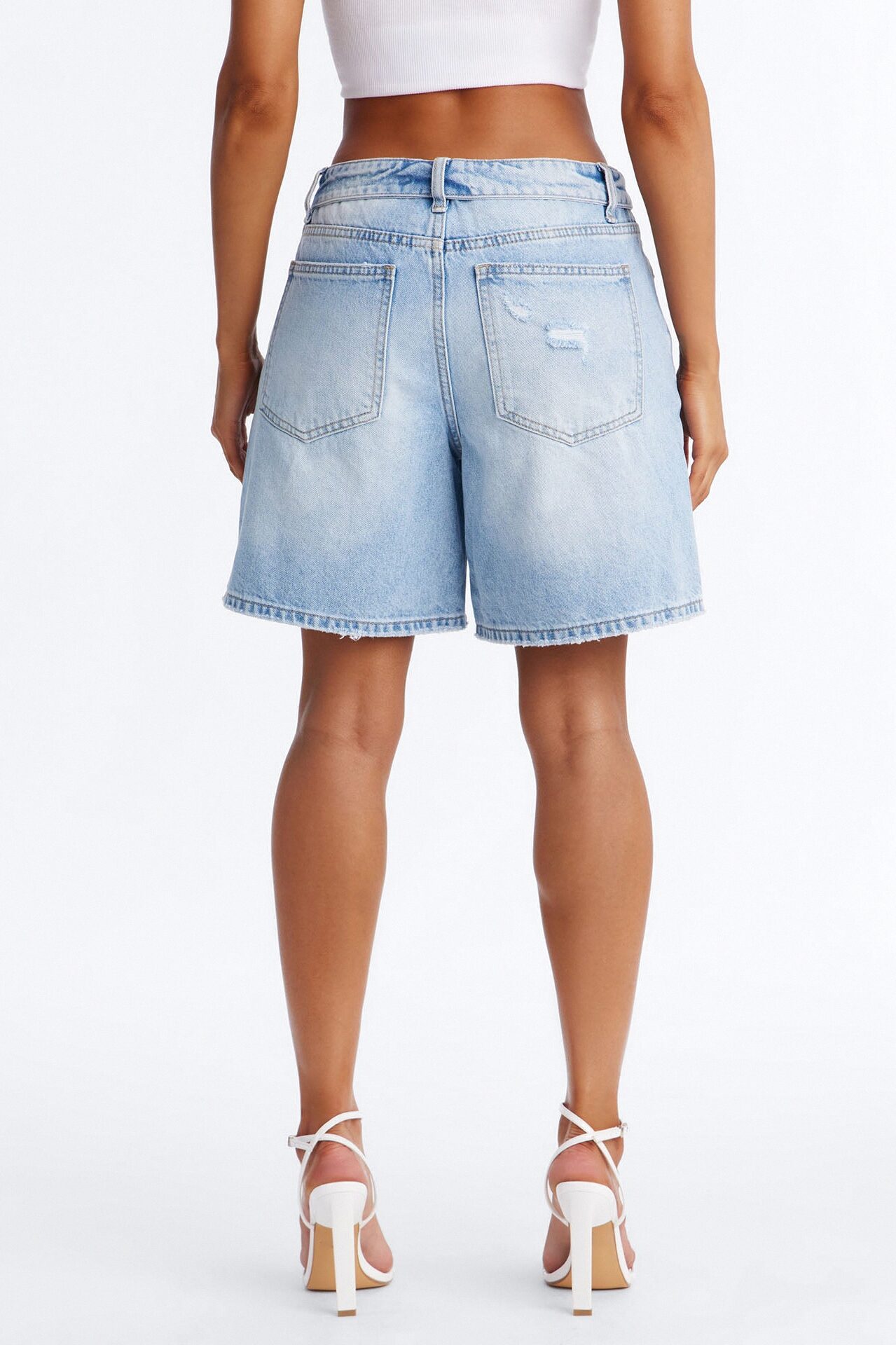 Just Liked It Foldover Ripped Denim Shorts - Light Wash