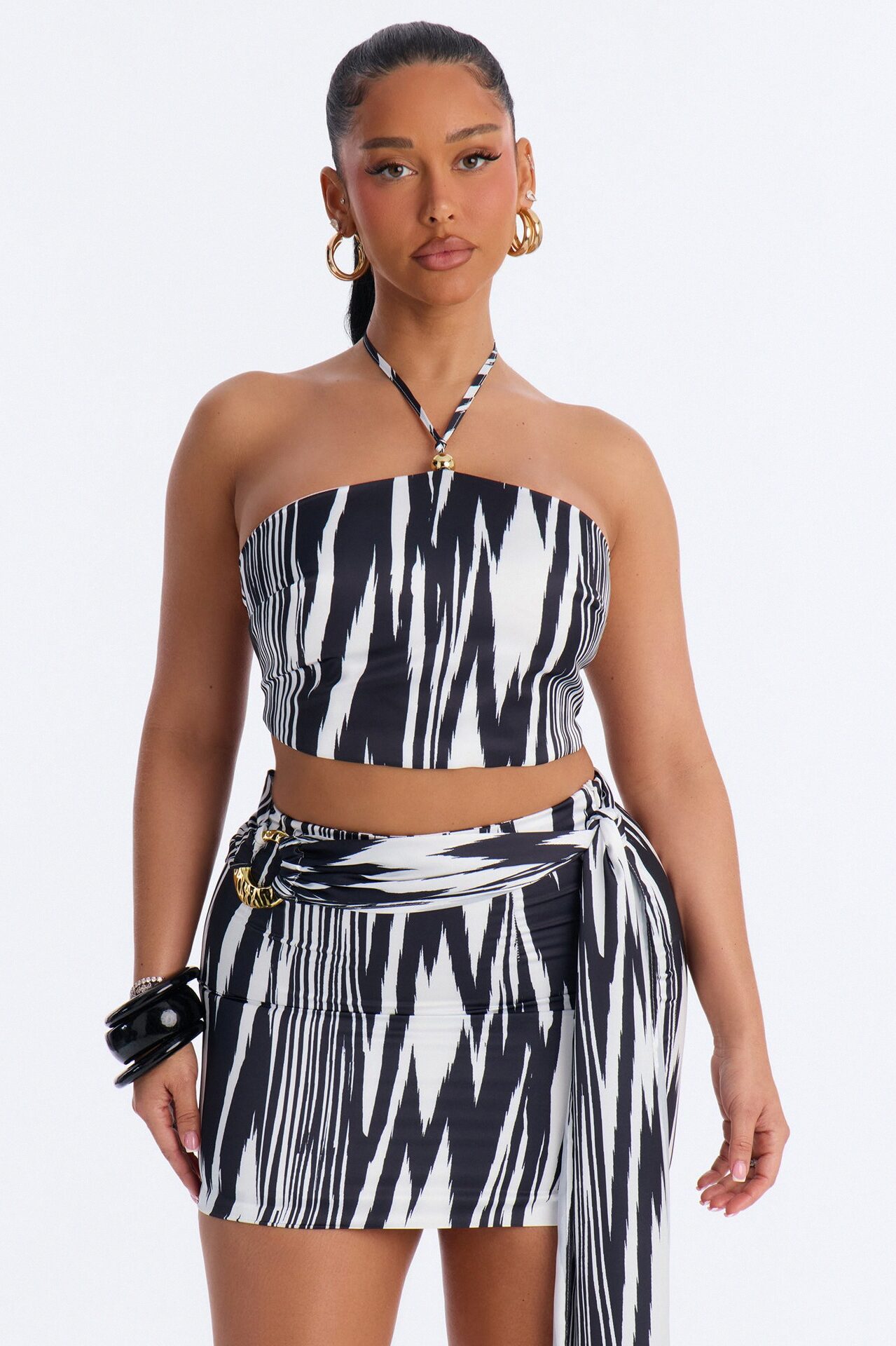 Wild Card Halter Skirt Set - Black/White
