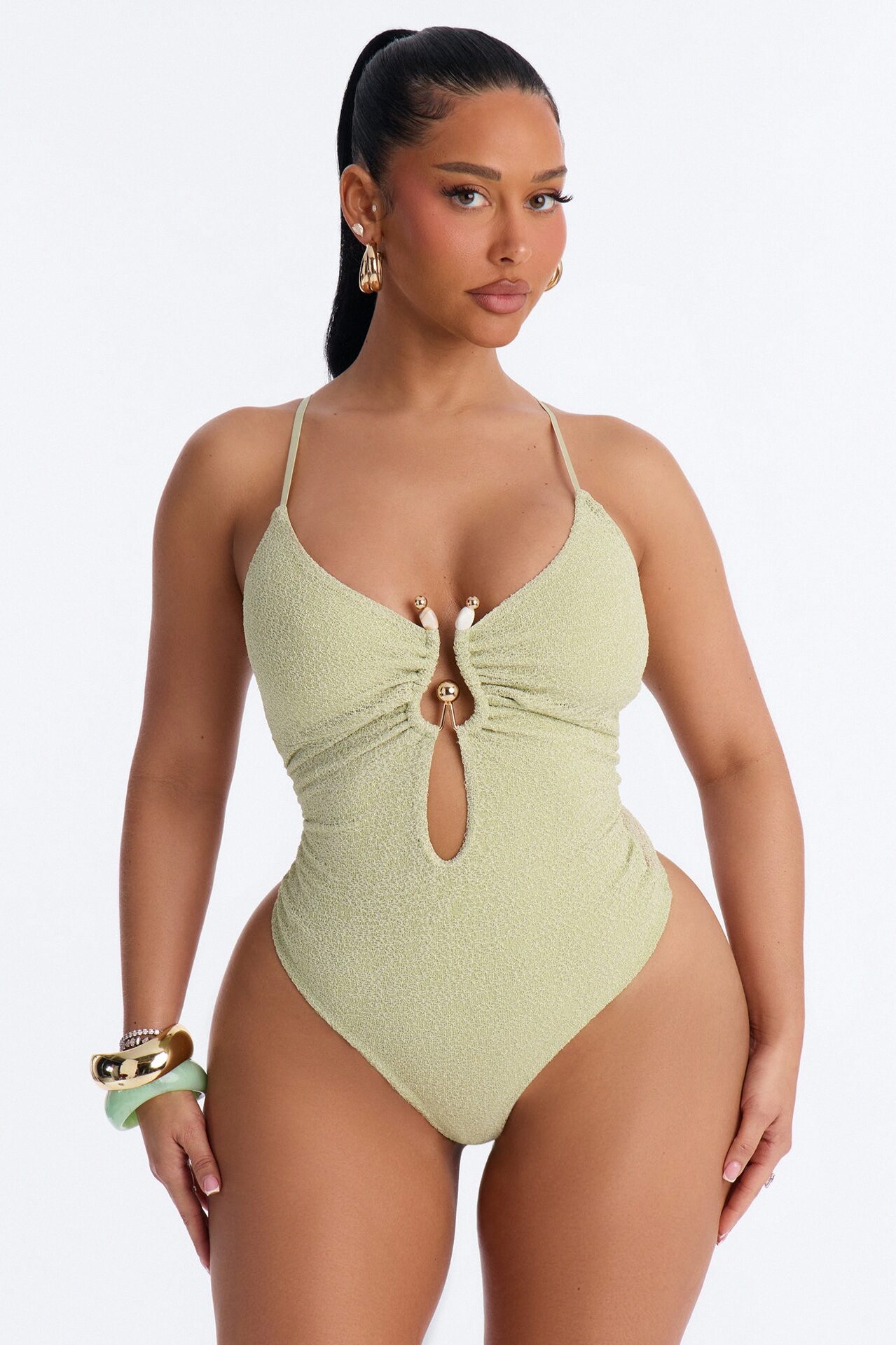 Marisol Metallic Knit Hardware Bodysuit - Green