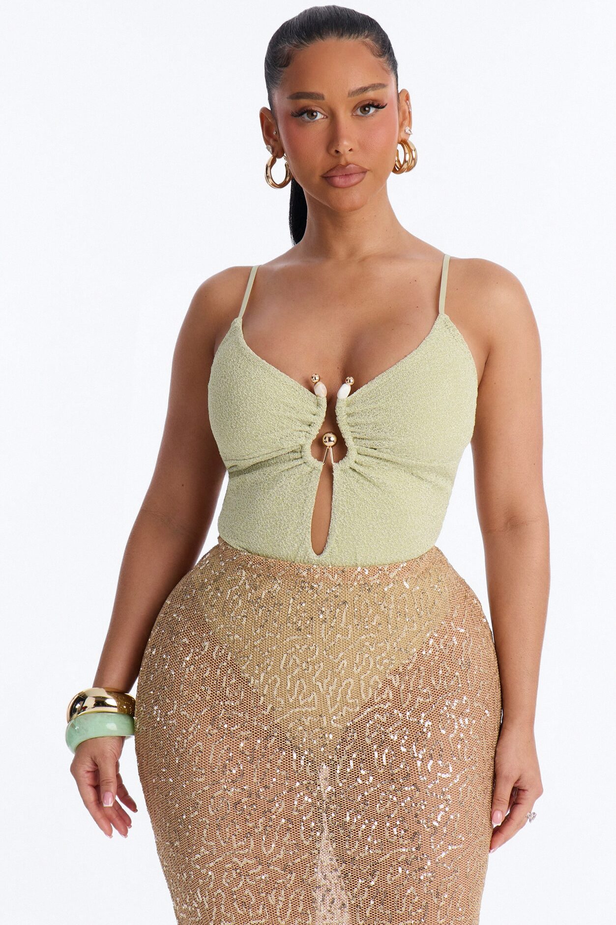 Marisol Metallic Knit Hardware Bodysuit - Green
