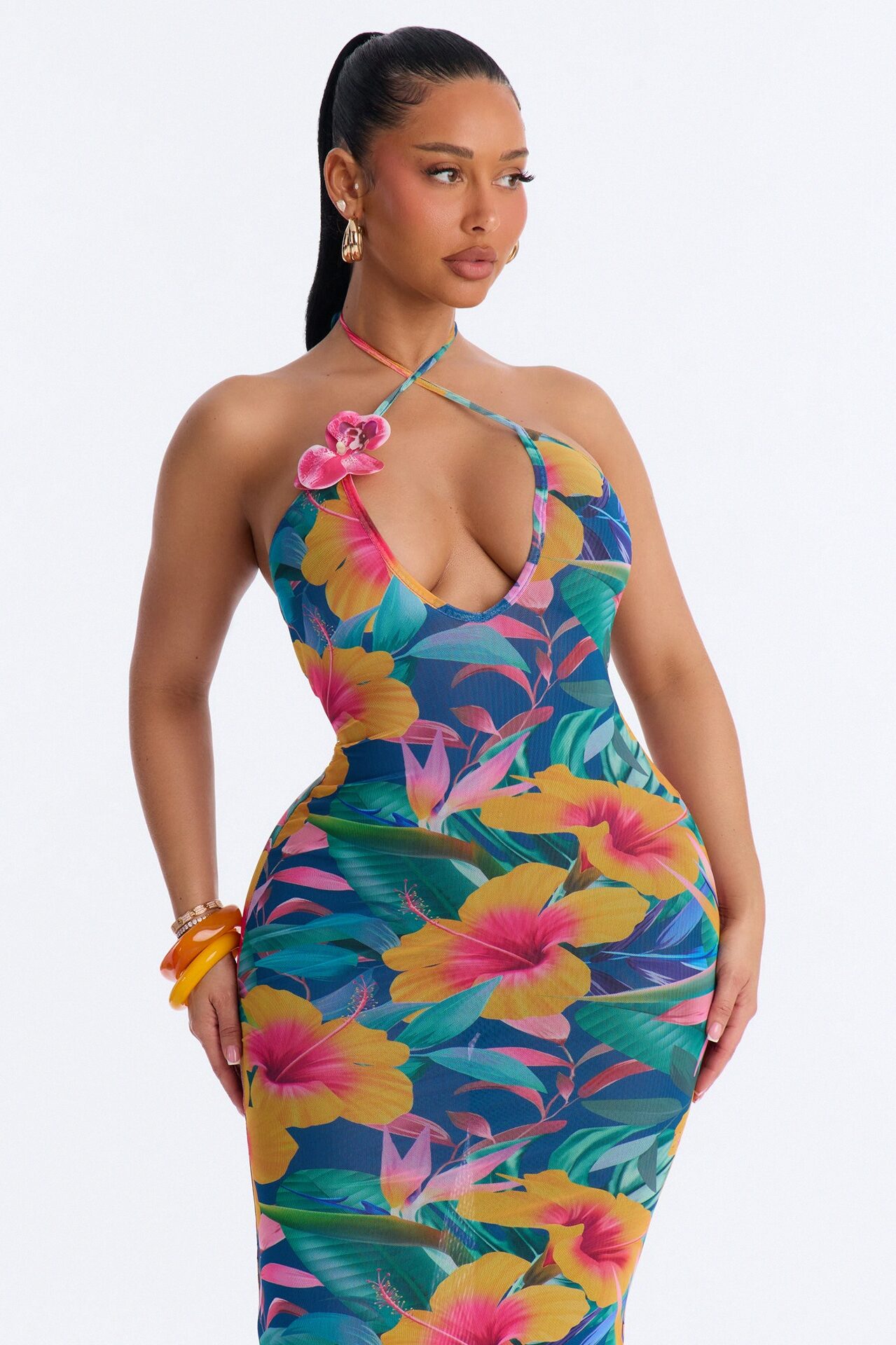 Malia Halter Mesh Maxi Dress - Blue/combo