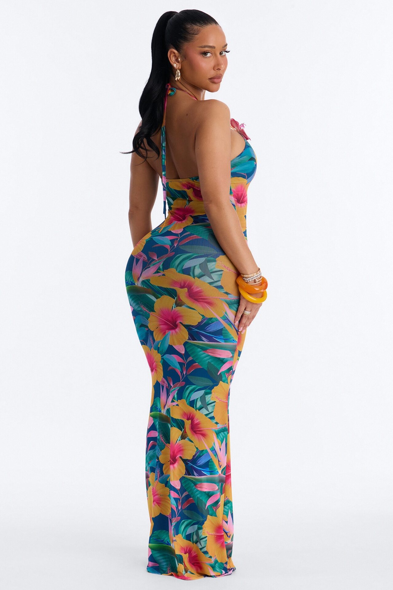 Malia Halter Mesh Maxi Dress - Blue/combo