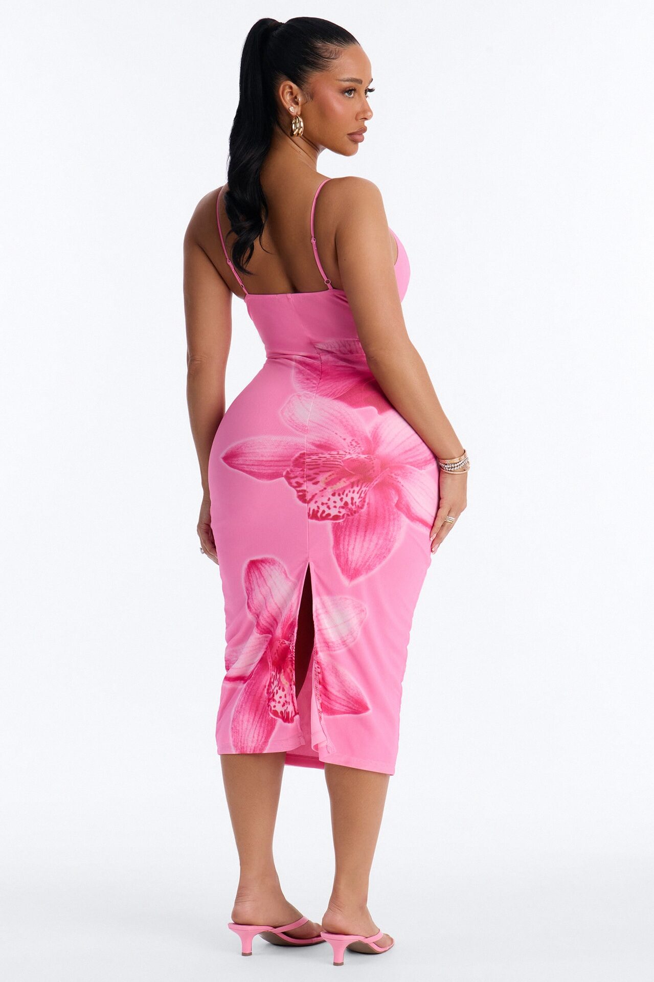 Ansley Floral Mesh Midi Dress - Pink