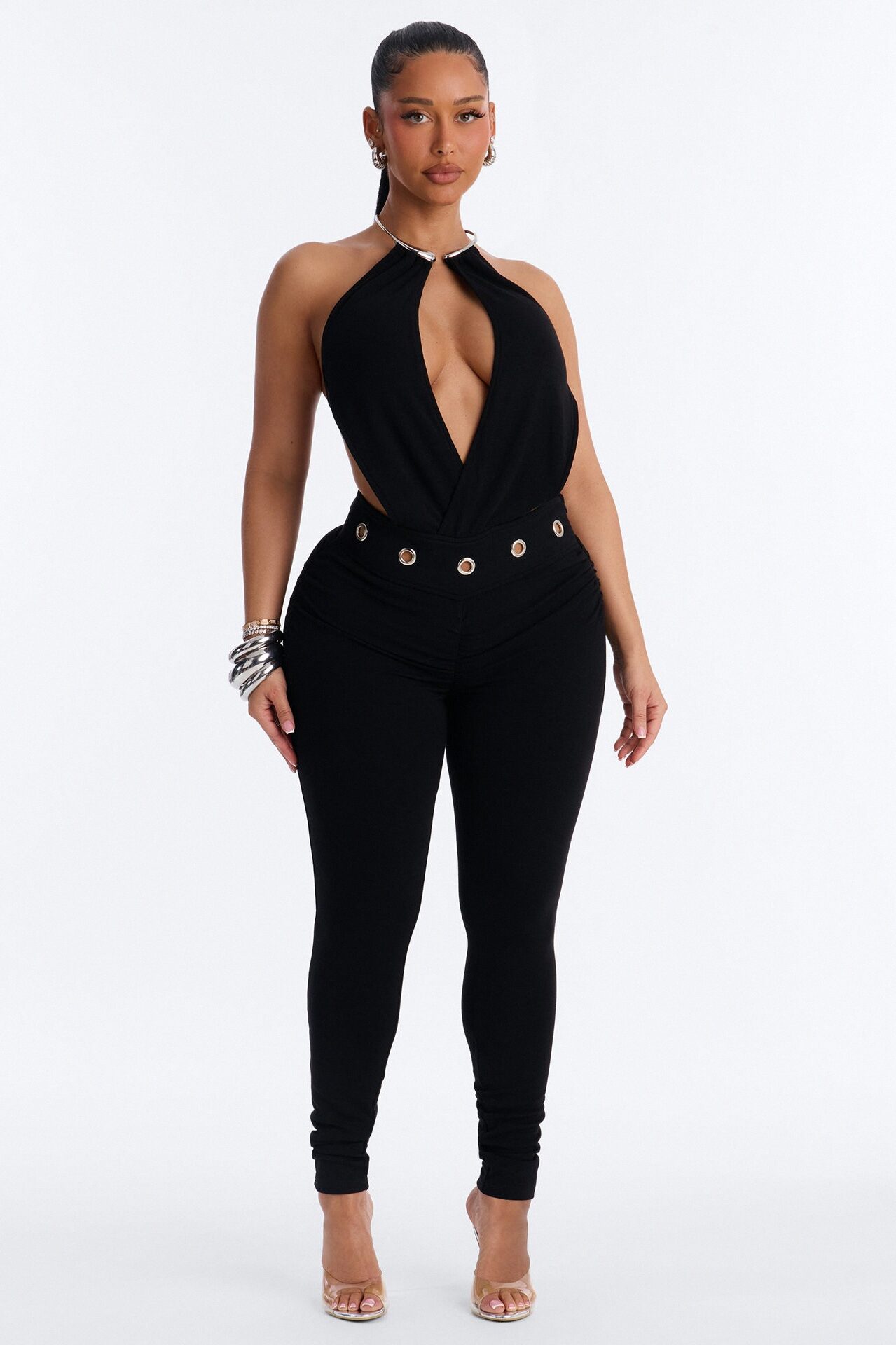 Mari Plunge Hardware Catsuit - Black