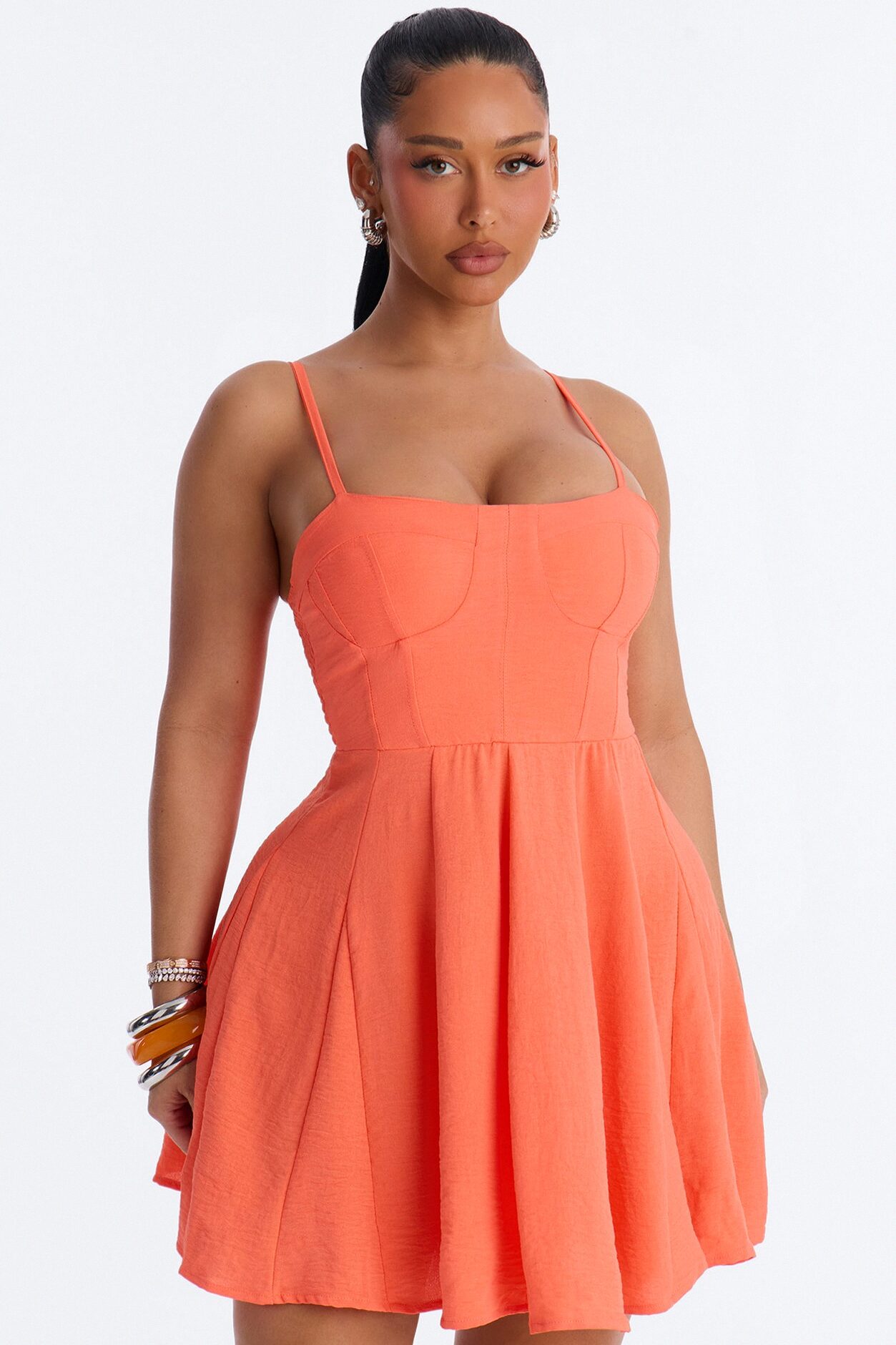 Candice Pleated Airflow Mini Dress - Coral