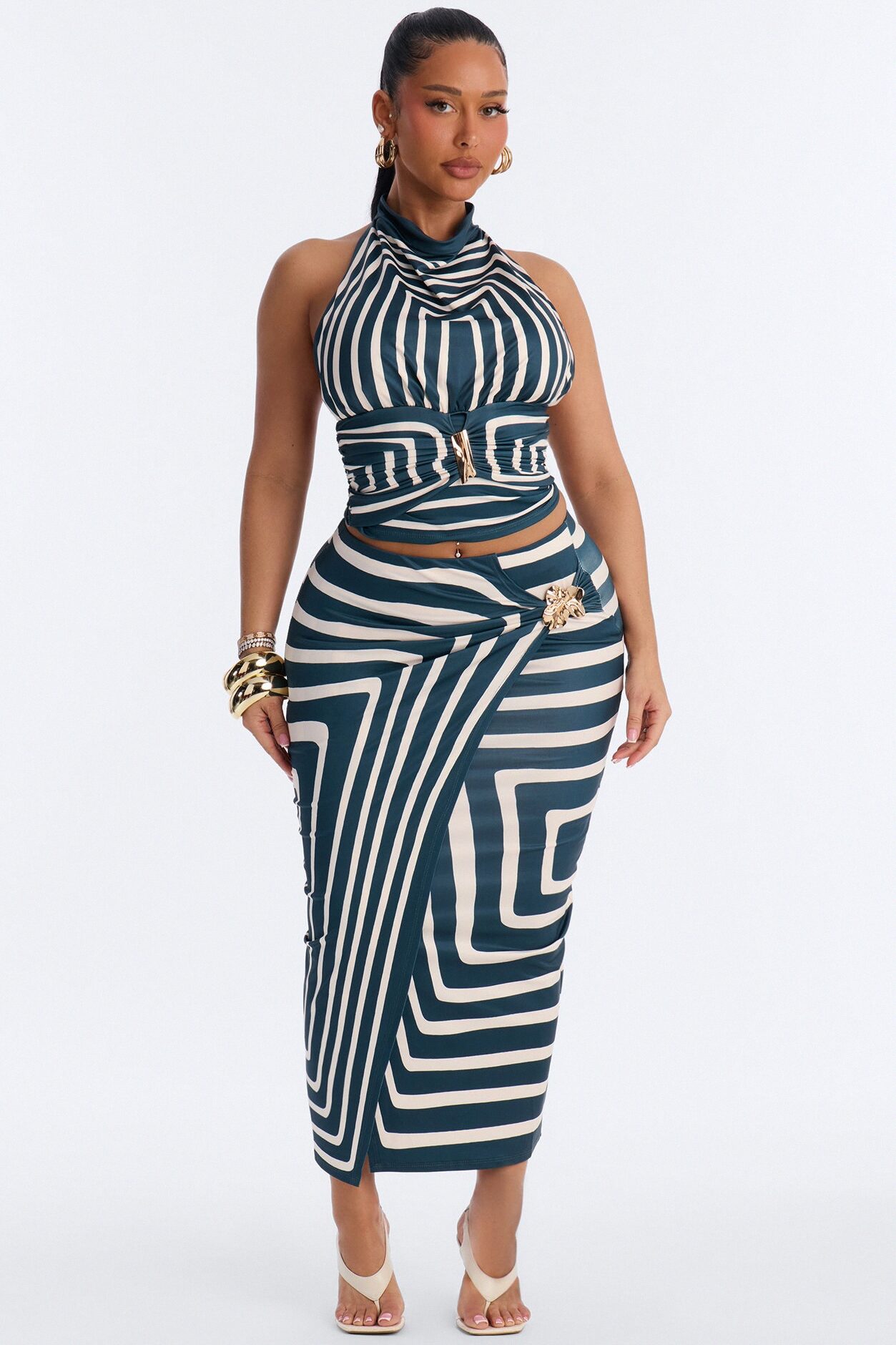 Alexia Wrap Skirt Set - Navy/combo