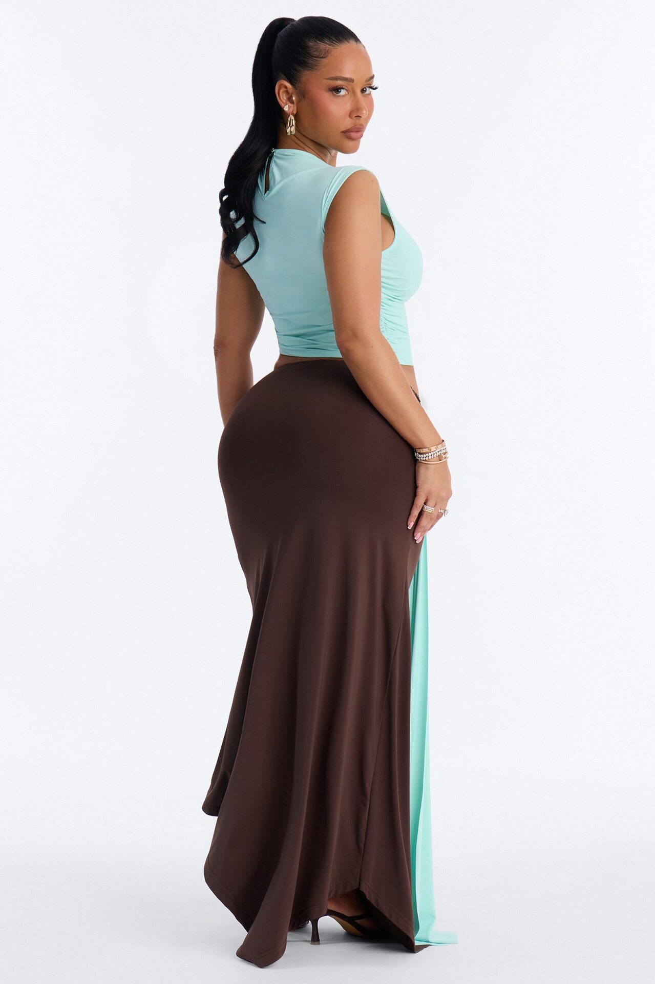 Olivia Draped Skirt Set - Brown/combo