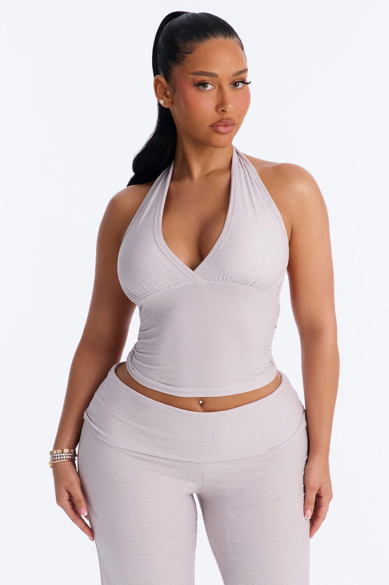 Stay Cozy Halter PJ Pant Set - Heather Grey