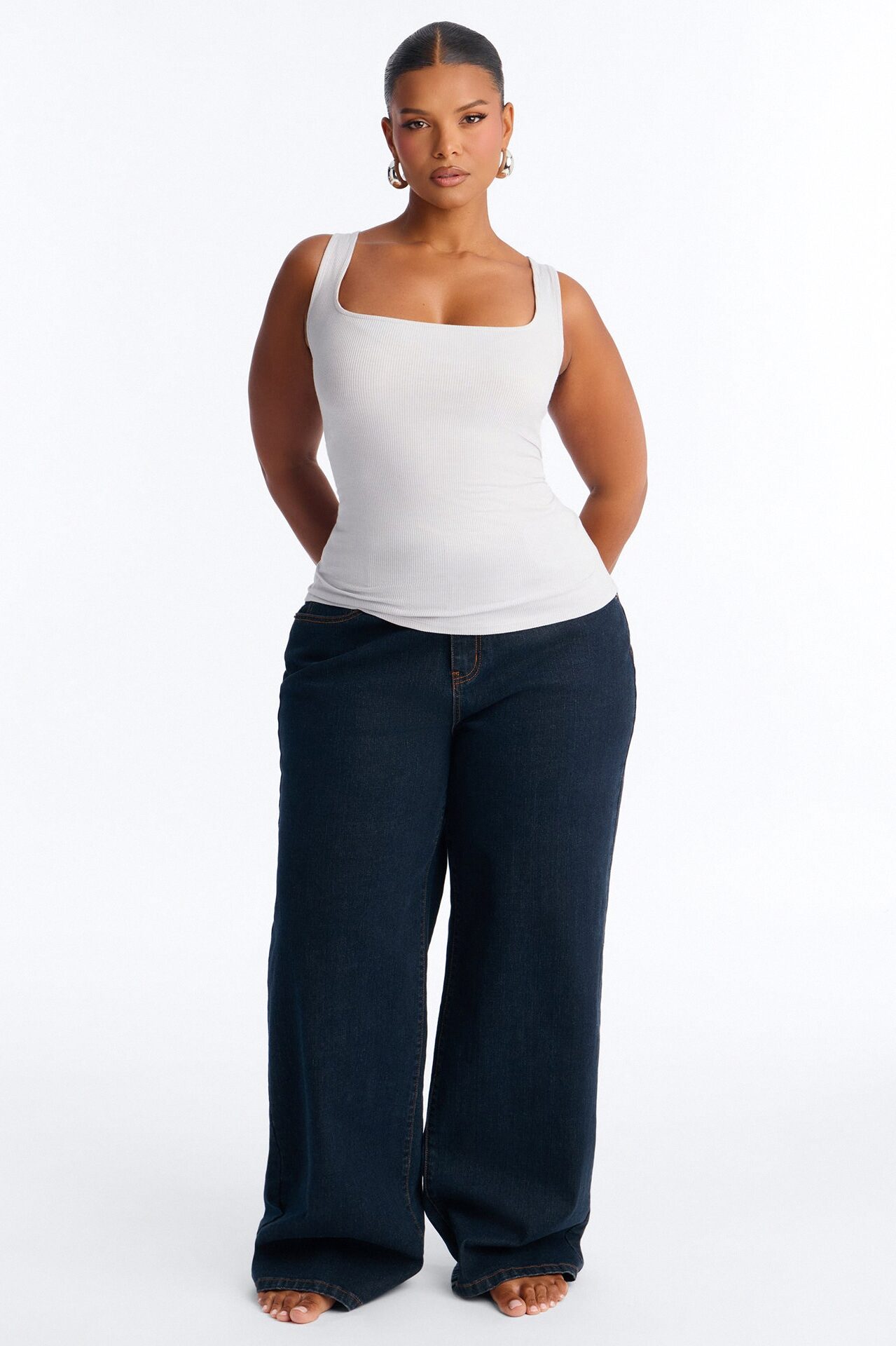 Madison Basic Square Neck Tank Top - Light Grey