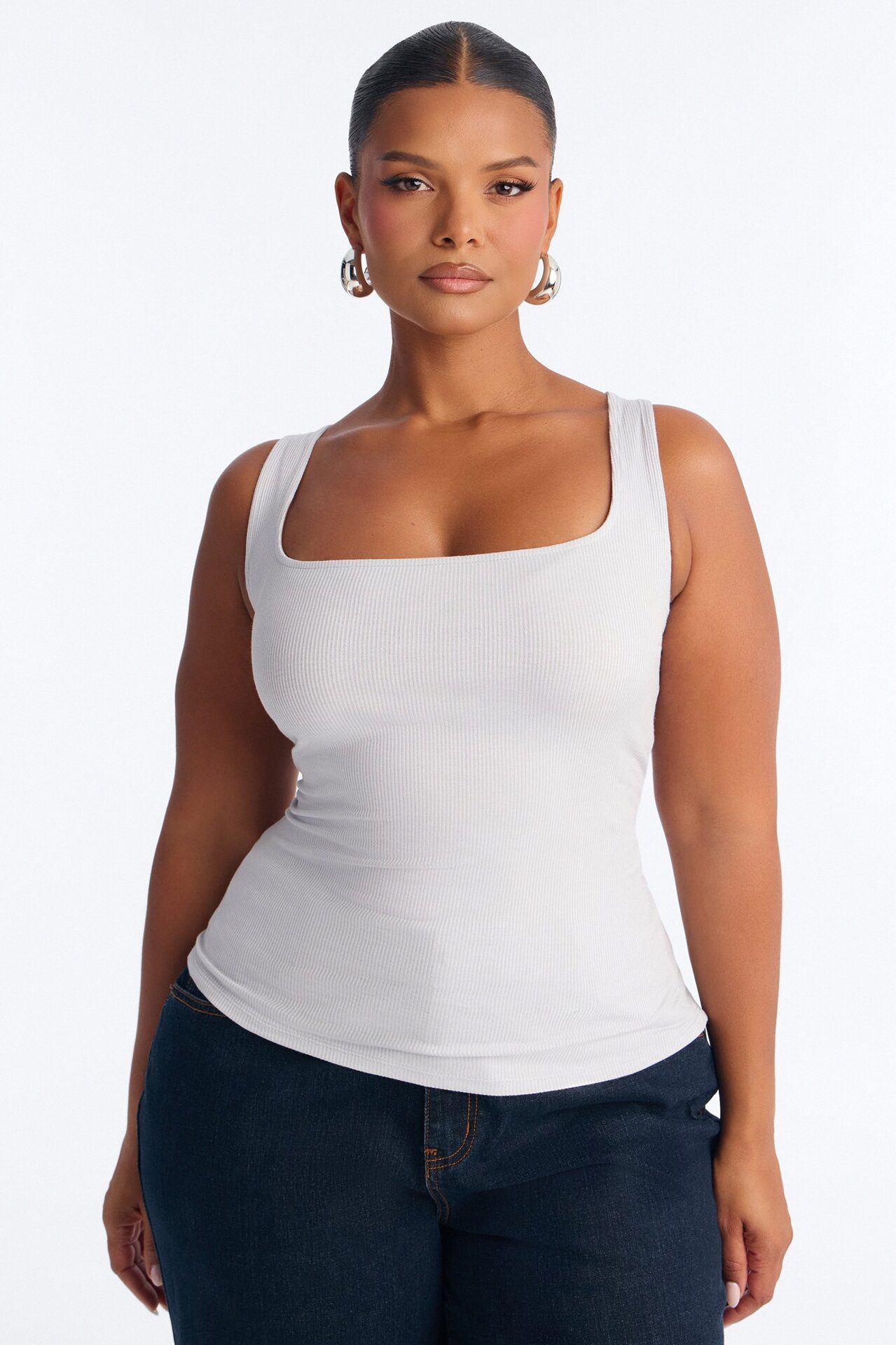 Madison Basic Square Neck Tank Top - Light Grey