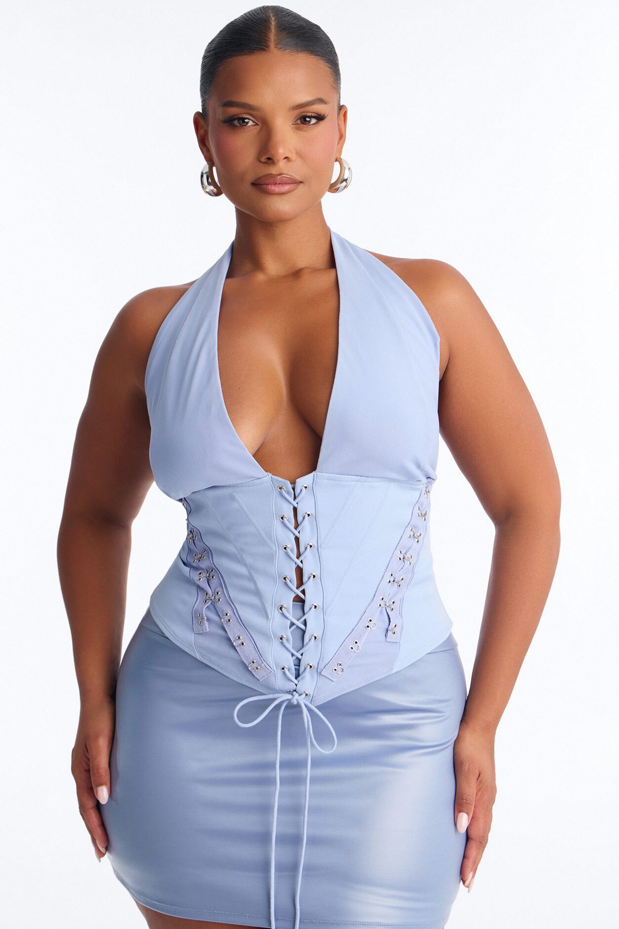 Alexis Lace Up Halter Top - Blue