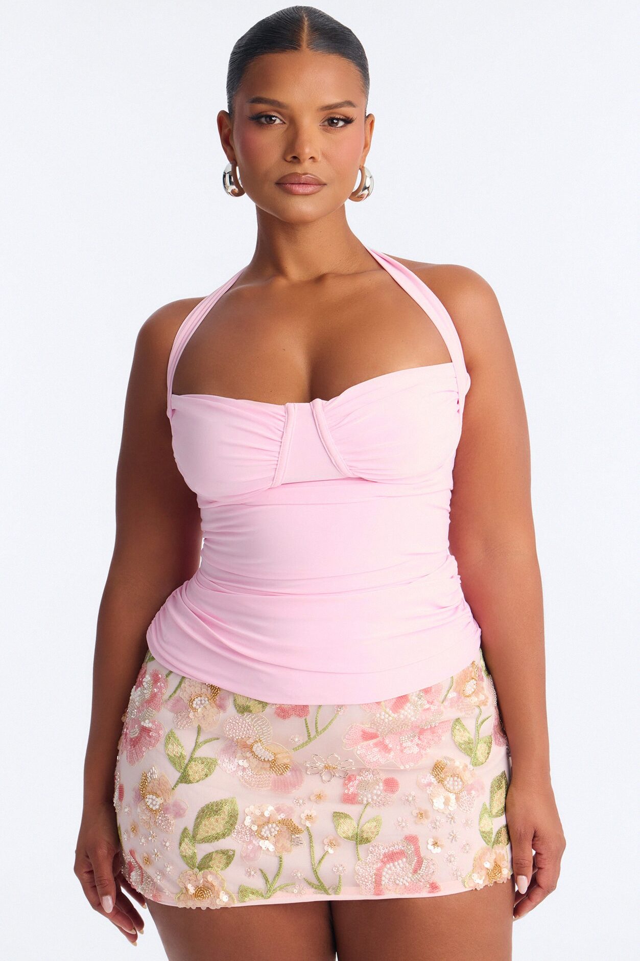 Just A Feeling Ruched Halter Top - Pink
