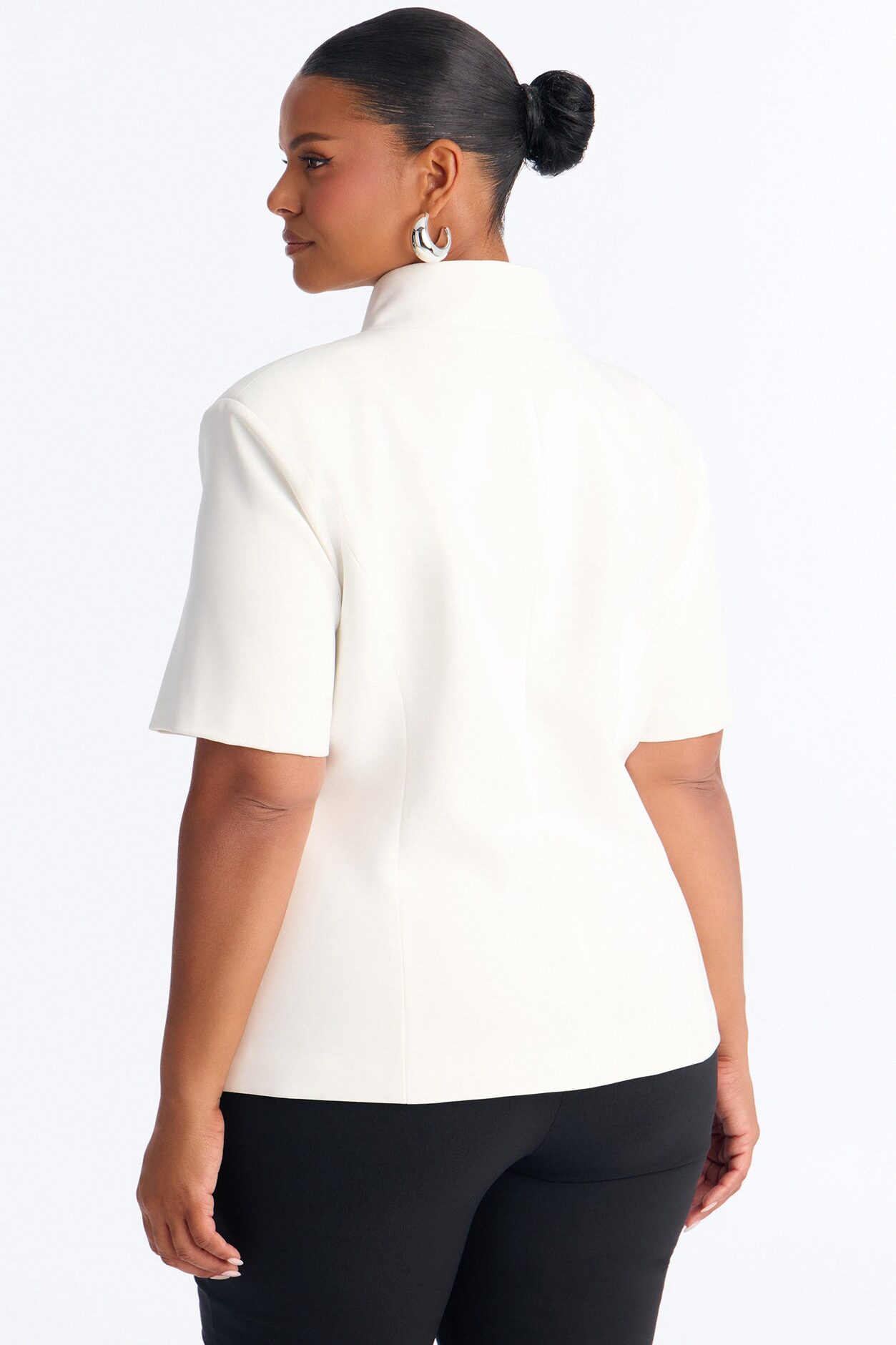 Gemini Dreams Stand Collar Short Sleeve Blazer - White