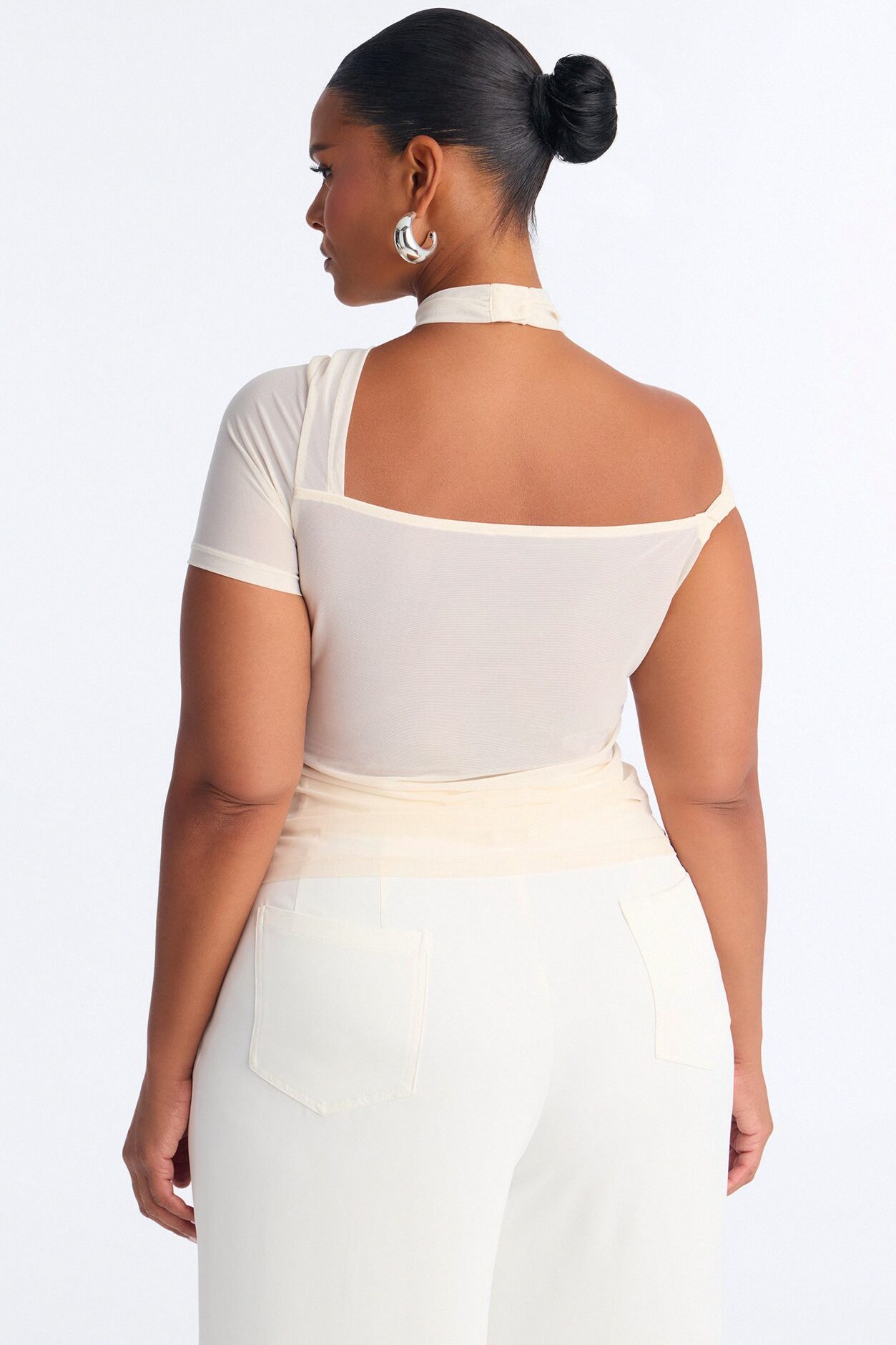 Sophie Power Mesh Twist Short Sleeve Top - Bone