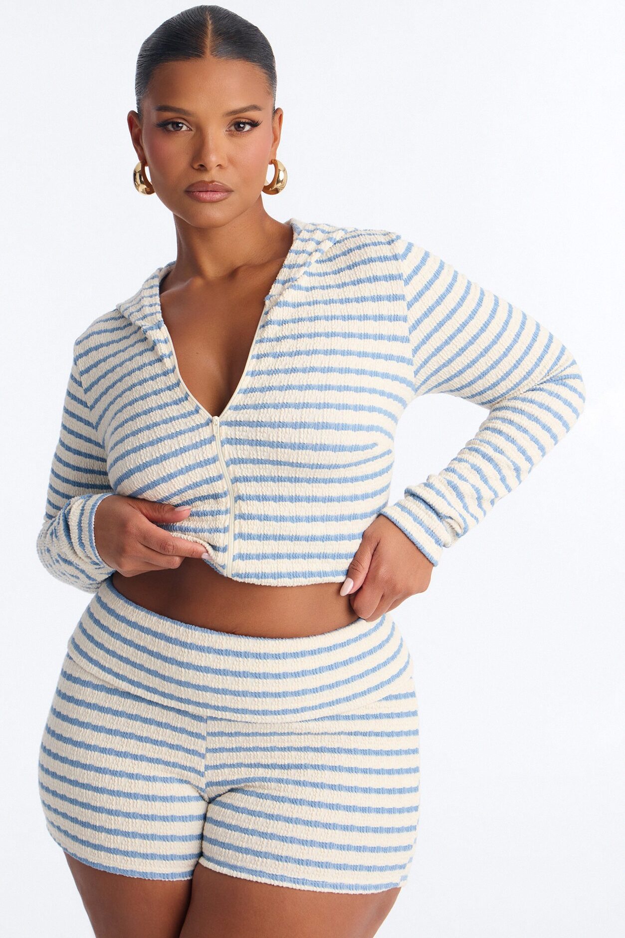 Delia Textured Striped Short Set - Blue/combo