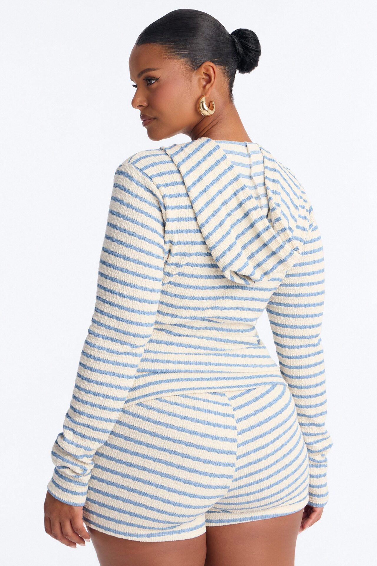 Delia Textured Striped Short Set - Blue/combo