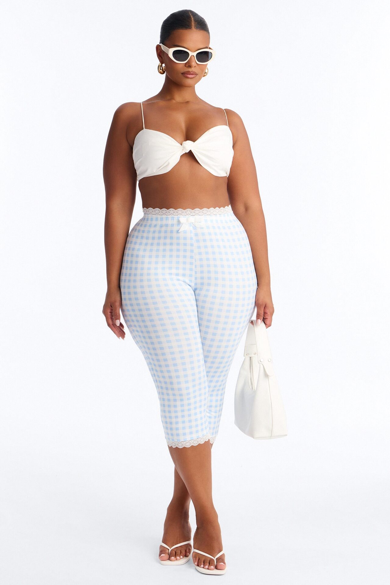 Florentina Lace Trim Capri Legging - Blue/combo