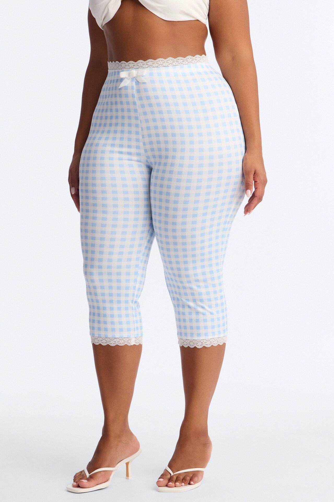 Florentina Lace Trim Capri Legging - Blue/combo