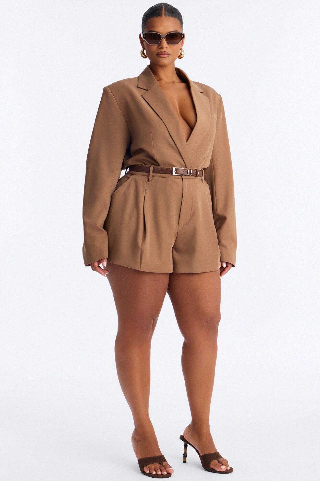 Ready To Work Crepe Cropped Blazer - Brown