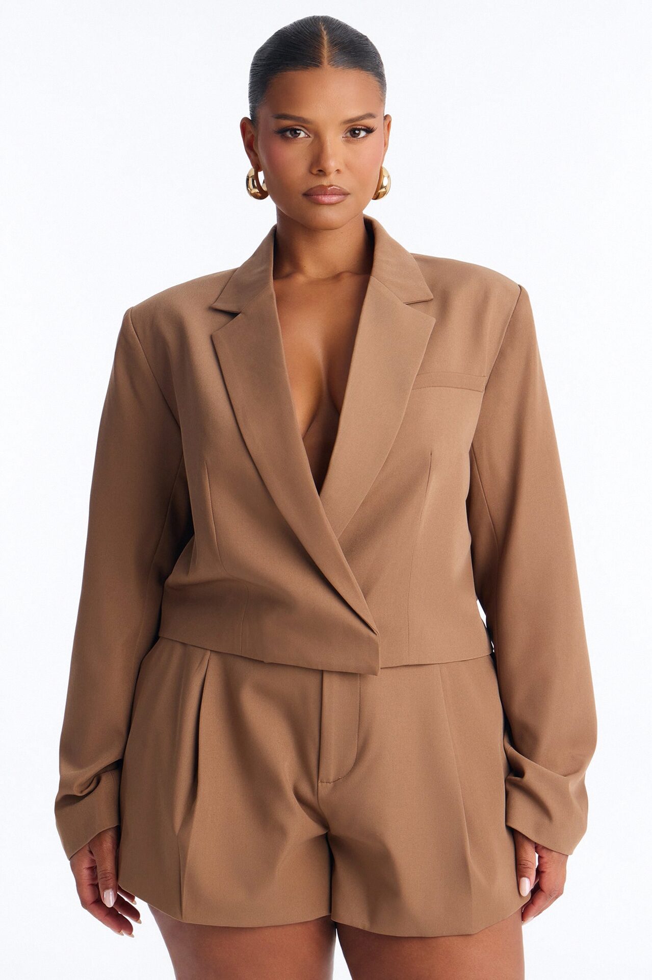 Ready To Work Crepe Cropped Blazer - Brown