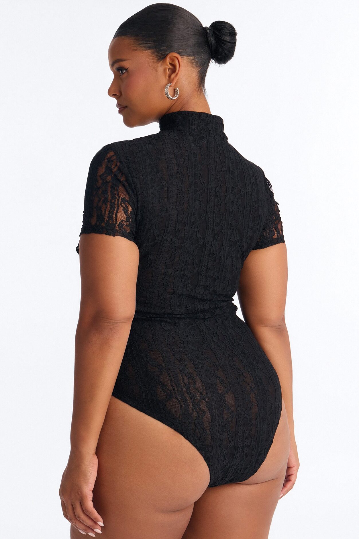 Lianne Lace Mock Neck Bodysuit - Black