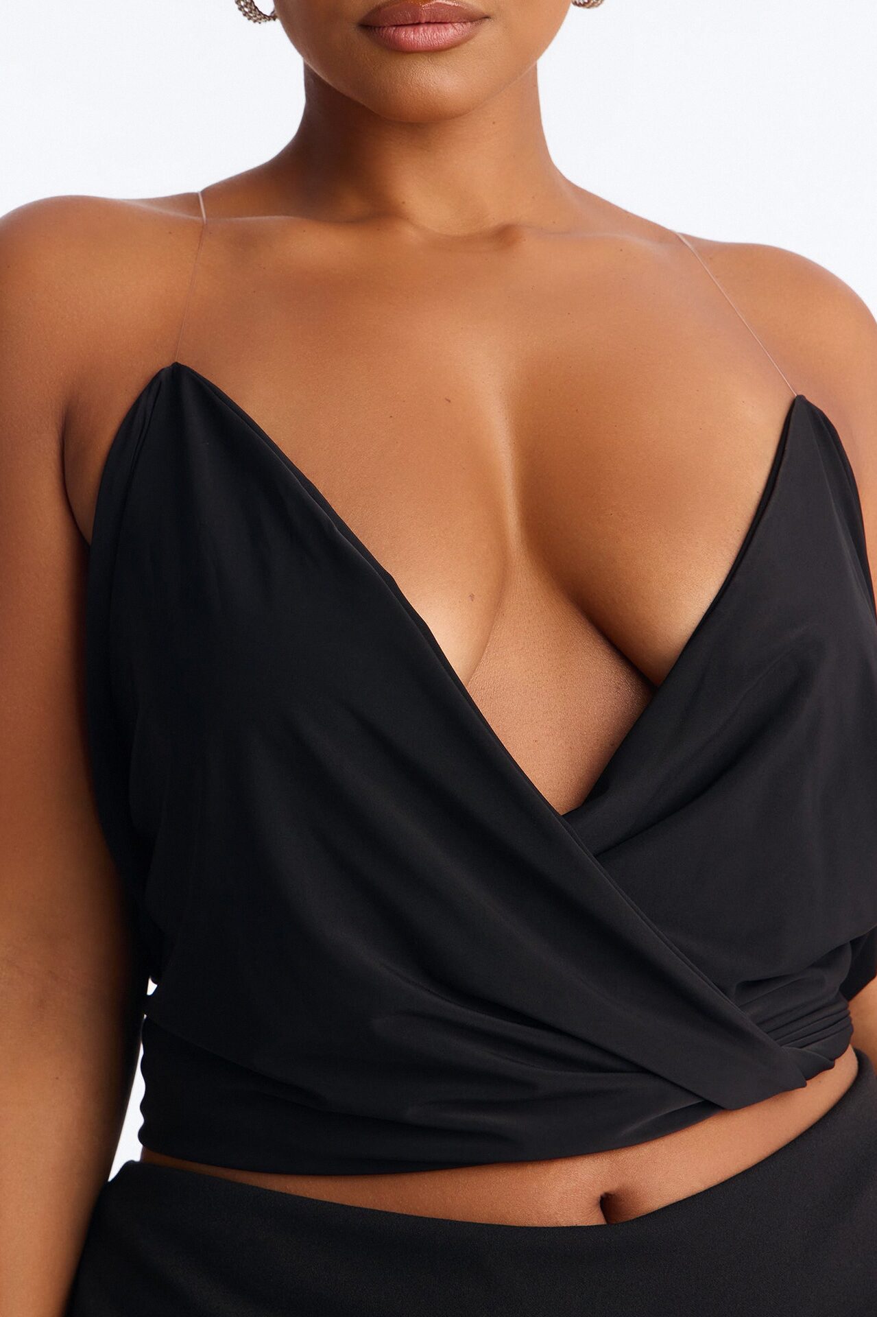 Janet Draped Invisible Strap Tank Top - Black