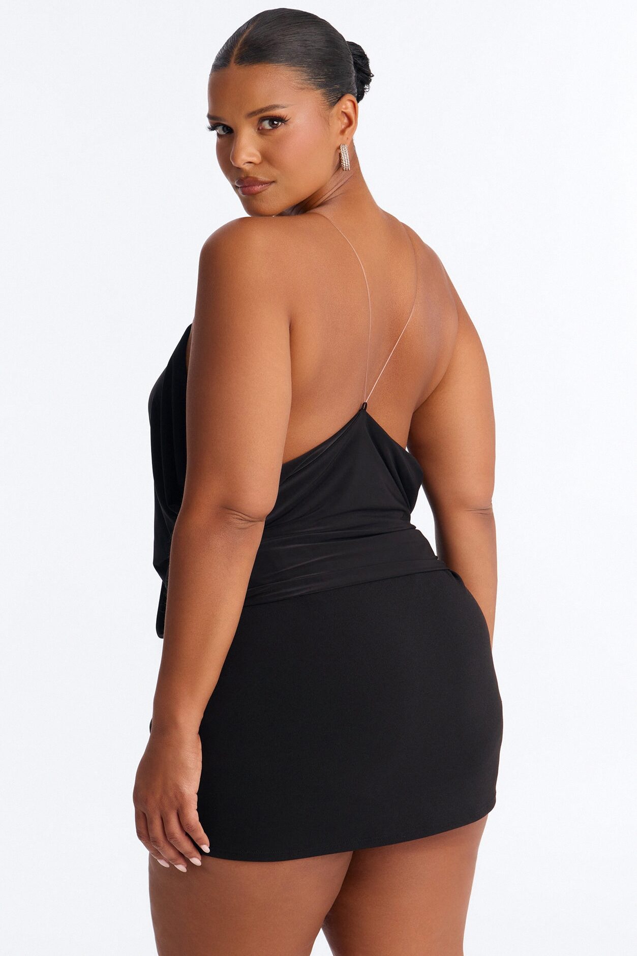 Janet Draped Invisible Strap Tank Top - Black