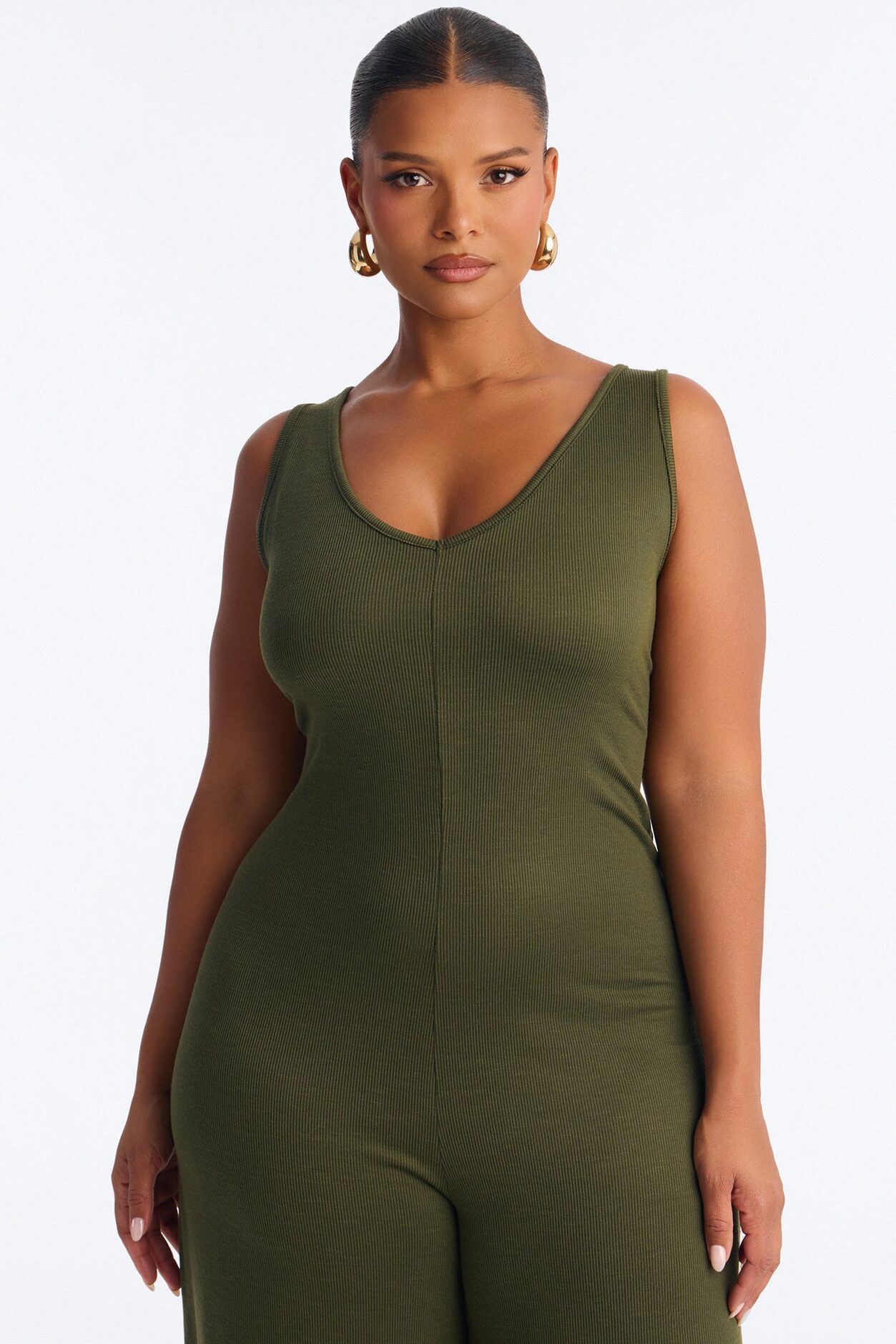 Making My Way Ribbed Jumpsuit - Olive