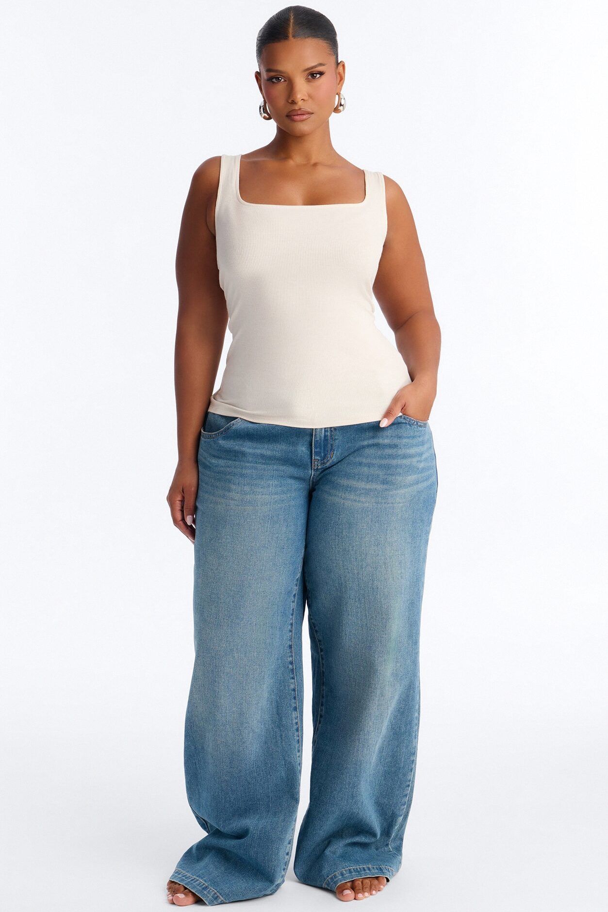 Madison Basic Square Neck Tank Top - Stone