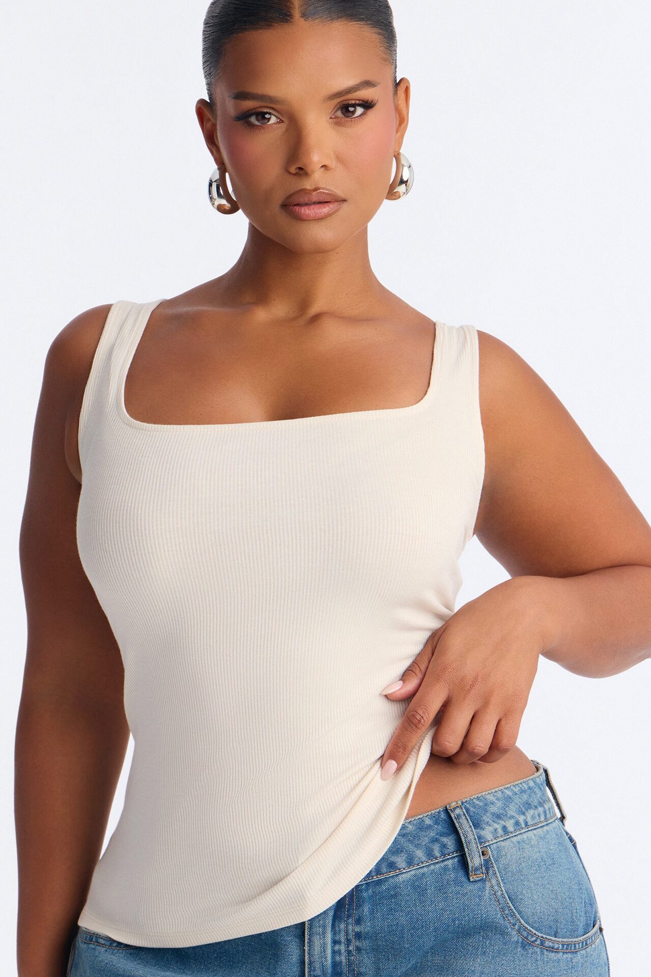 Madison Basic Square Neck Tank Top - Stone